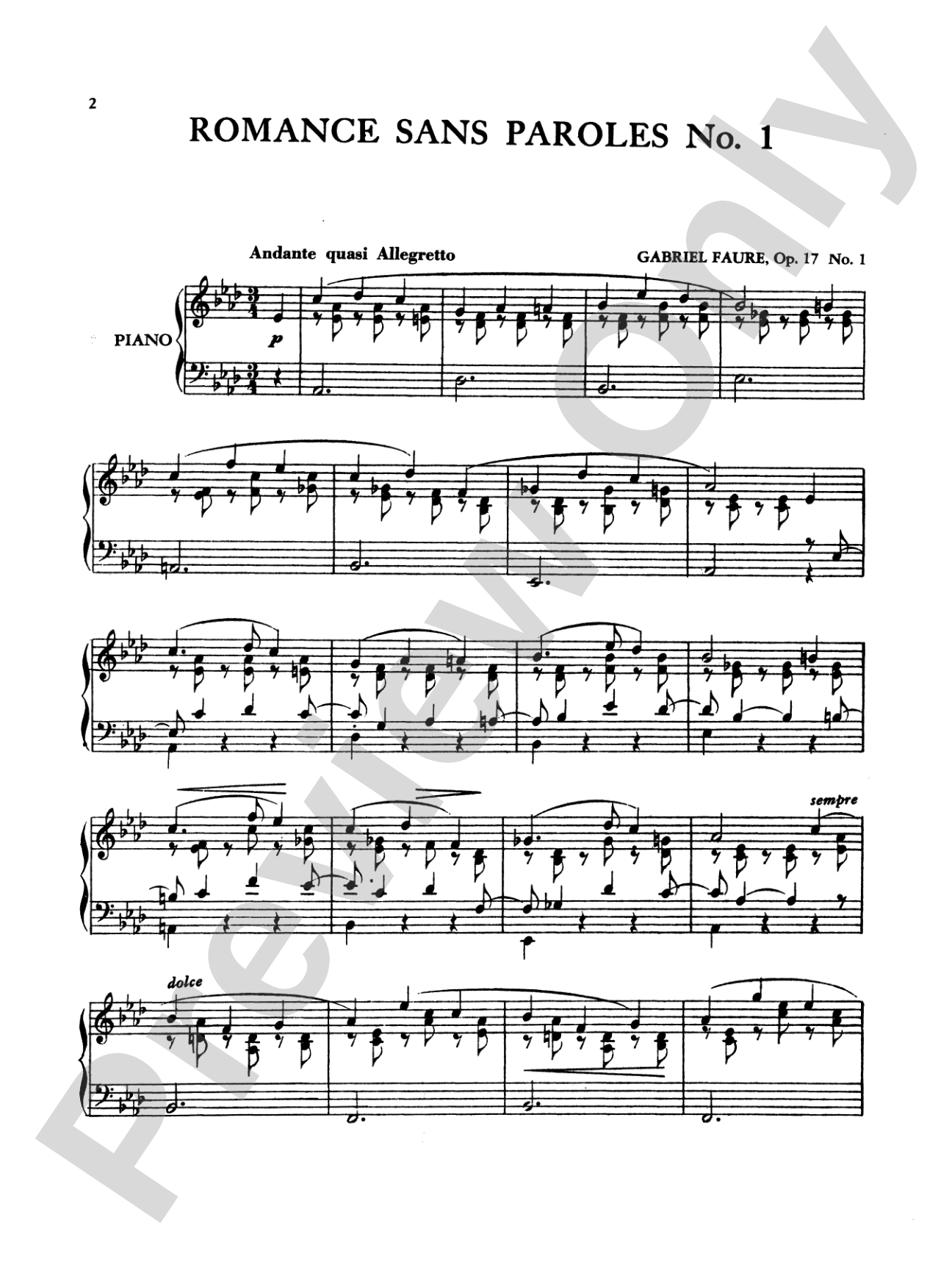 Fauré: Romance sans Paroles: Piano