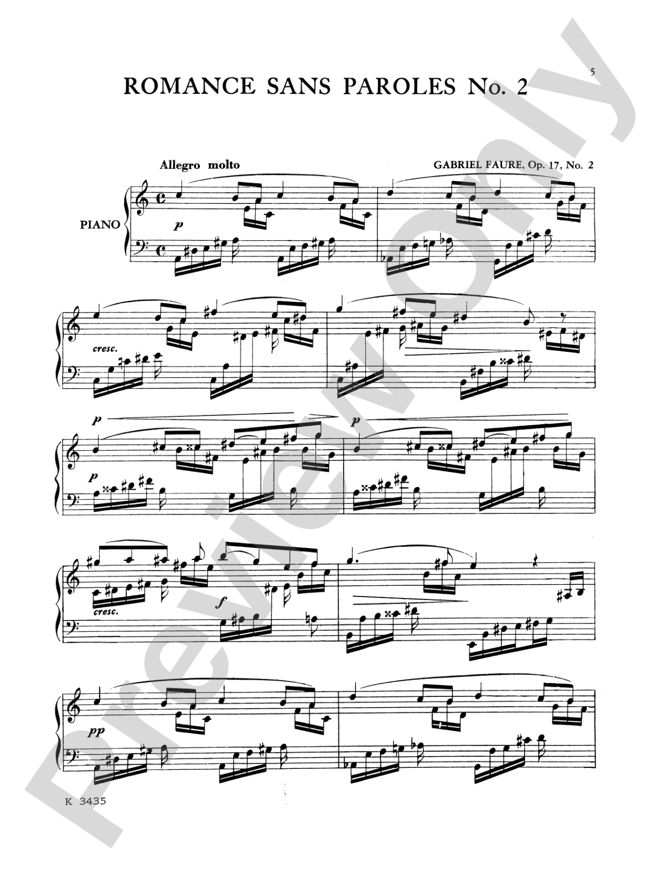 Fauré: Romance sans Paroles