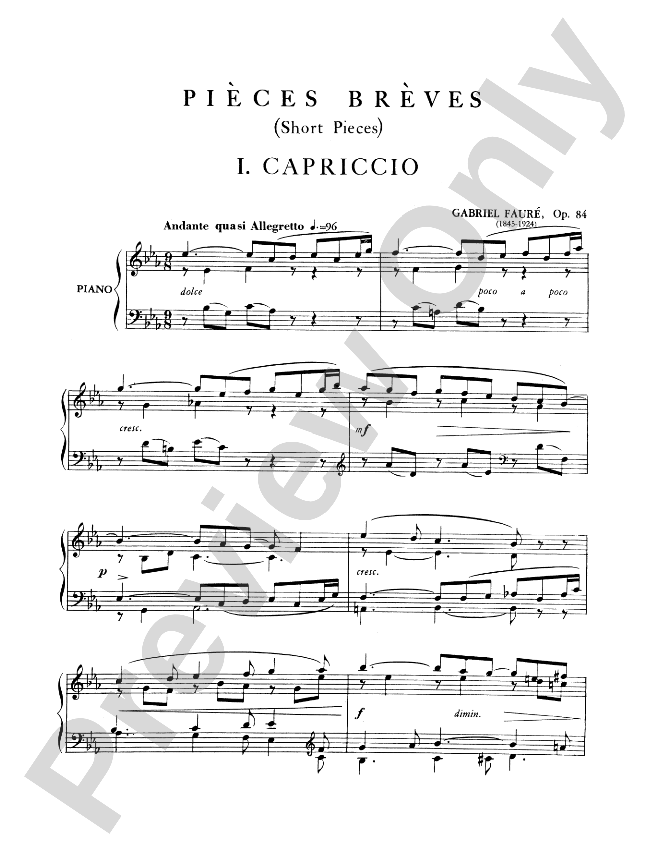 Fauré: Pièces Brèves, Op. 84: Piano