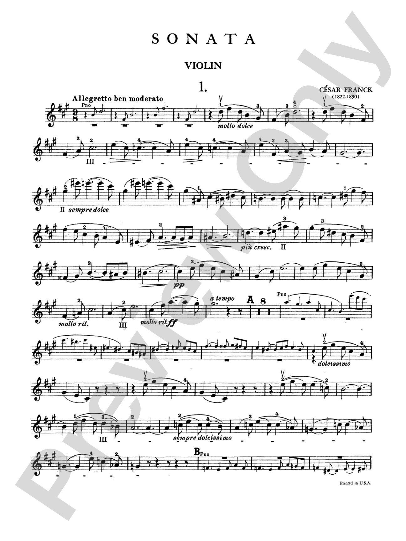 Franck: Sonata in A Major: Violin Book