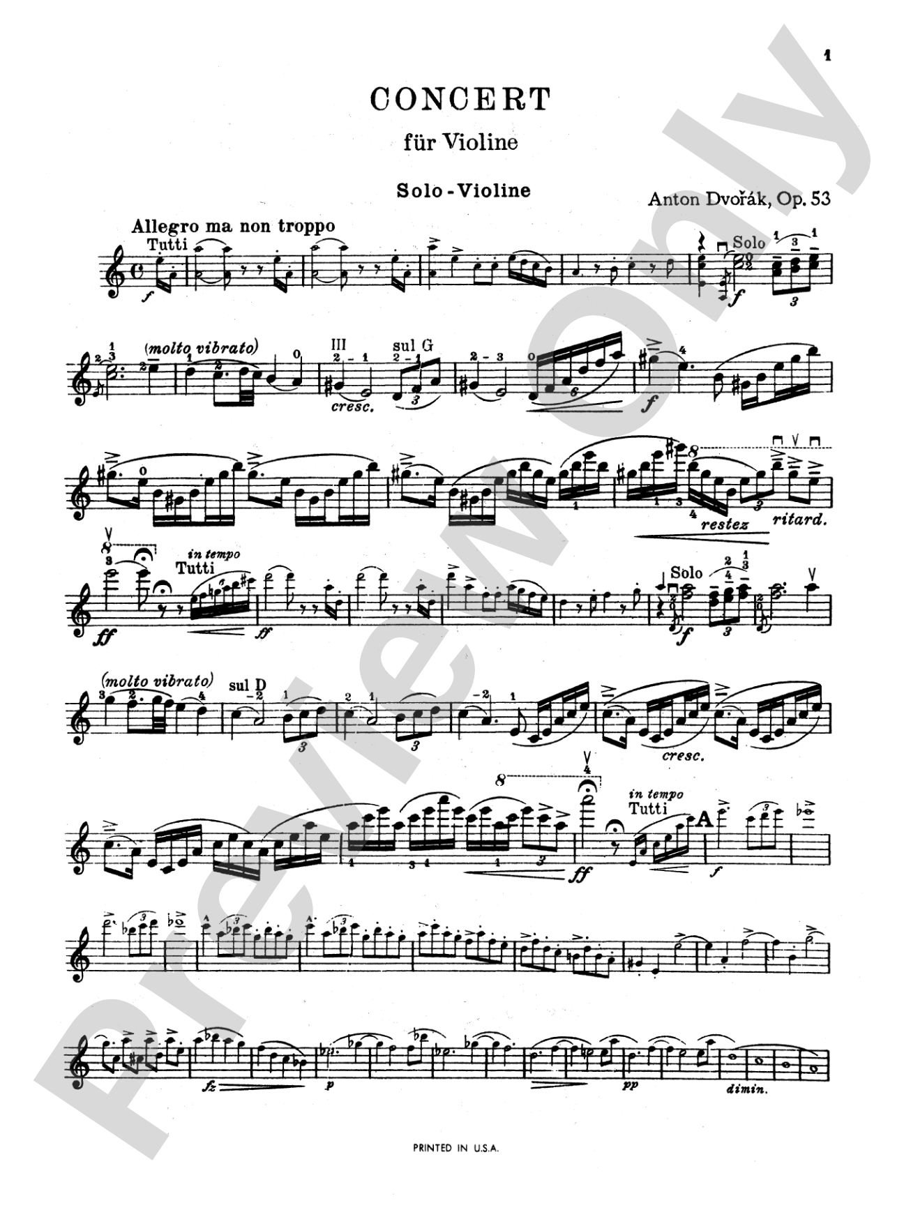 Dvorák: Violin Concerto in A Minor, Op. 53: Violin Book