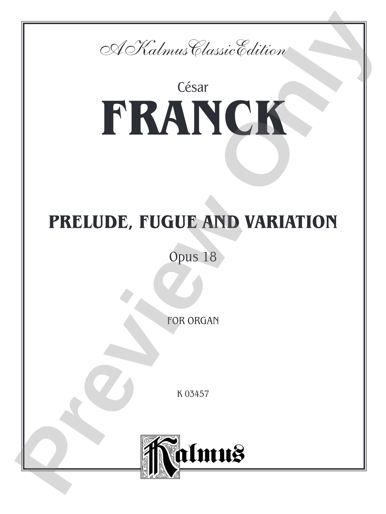 Franck: Prelude, Fugue and Variation, Op. 18: Organ Sheet