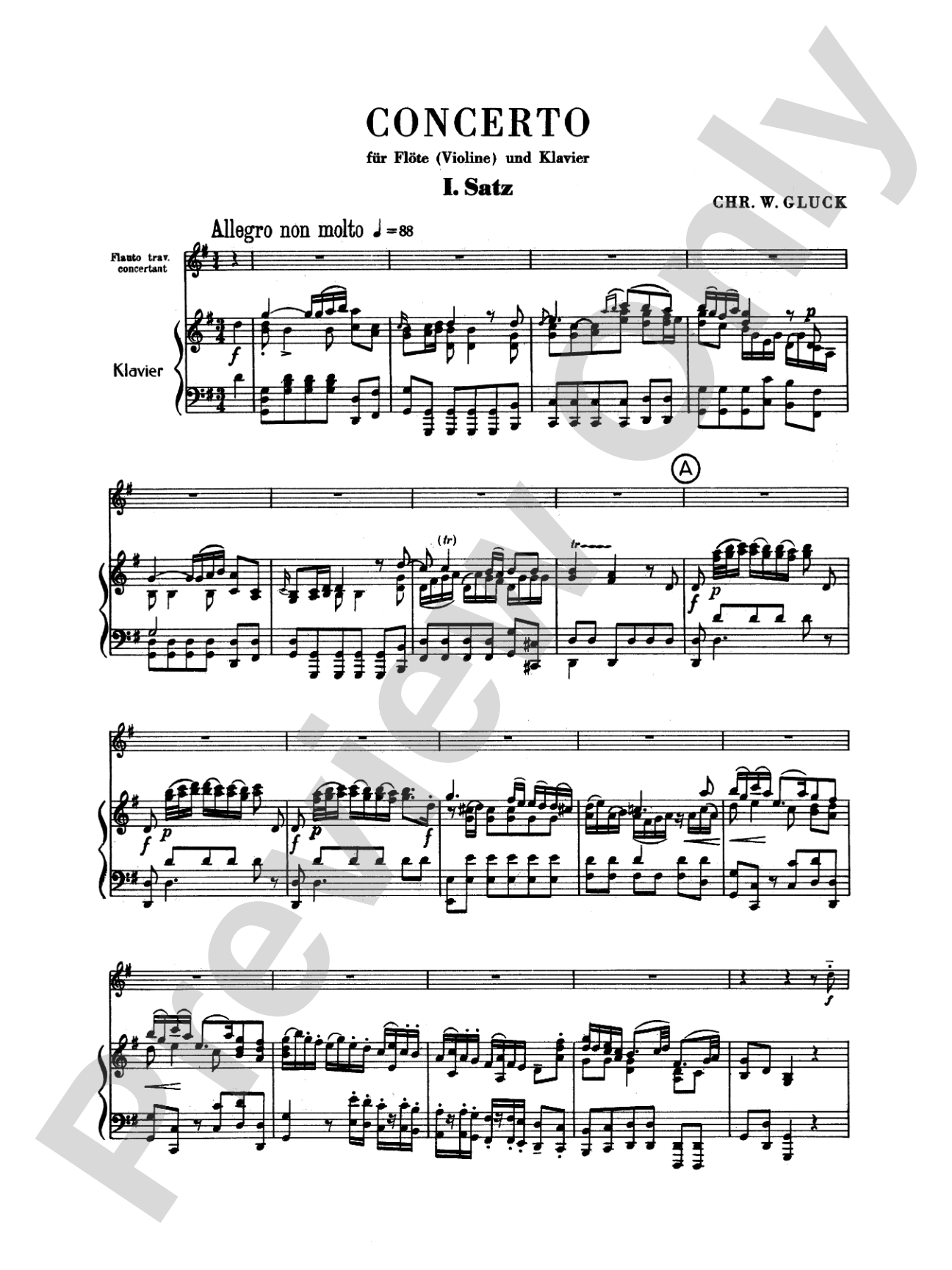 Gluck: Concerto in G Major: Flute Part(s)