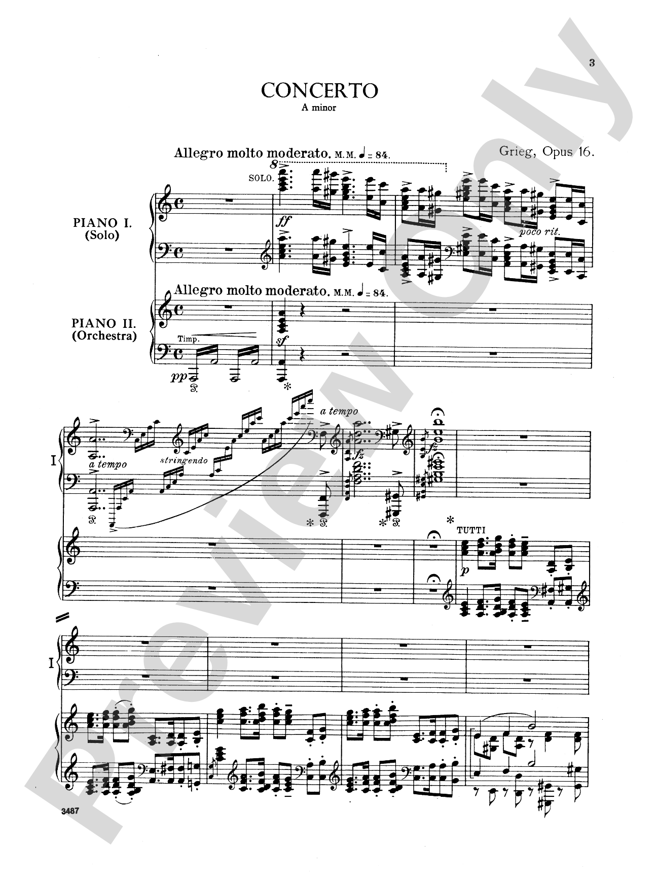 Grieg: Piano Concerto in A Minor, Op. 16: Piano Duo (2 Pianos, 4 Hands) Book (2 copies required)