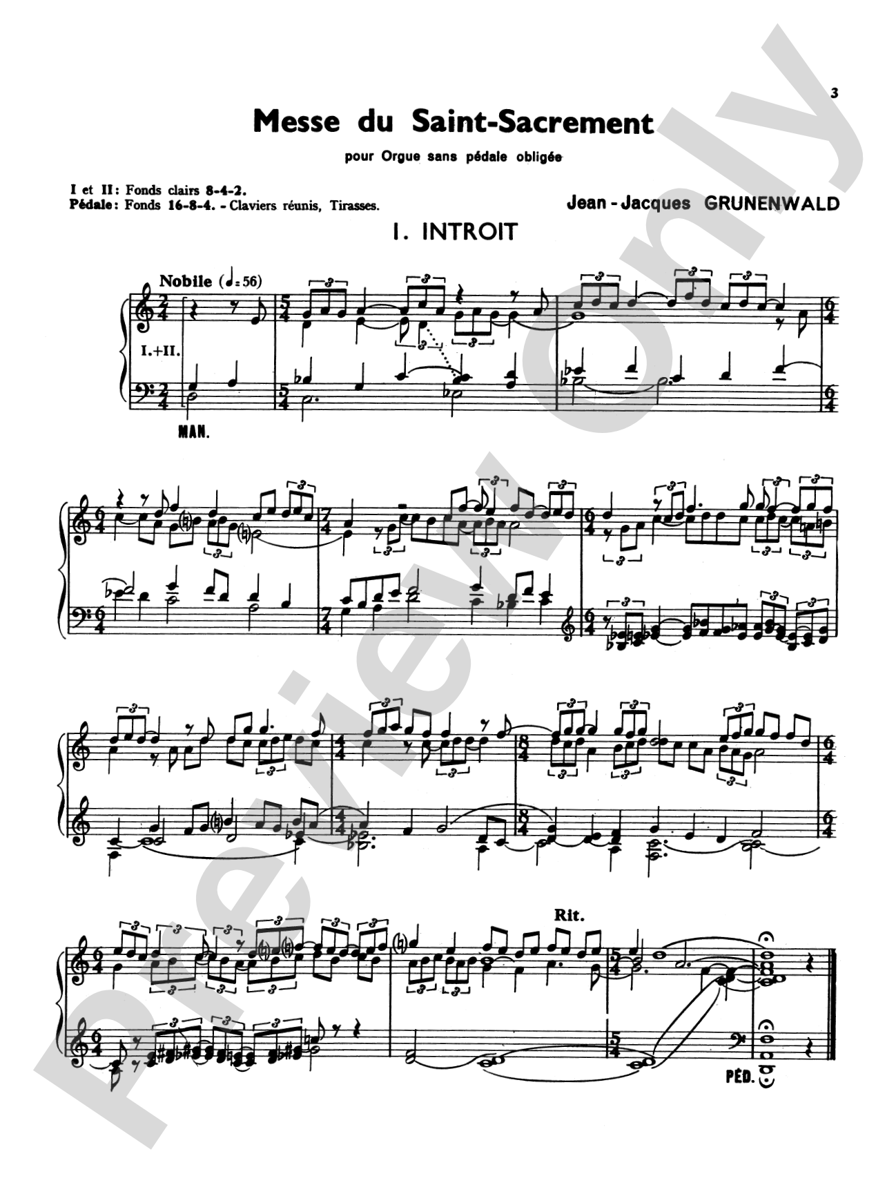 Grunenwald: Mass of the Sacred Sacrament: Organ Sheet