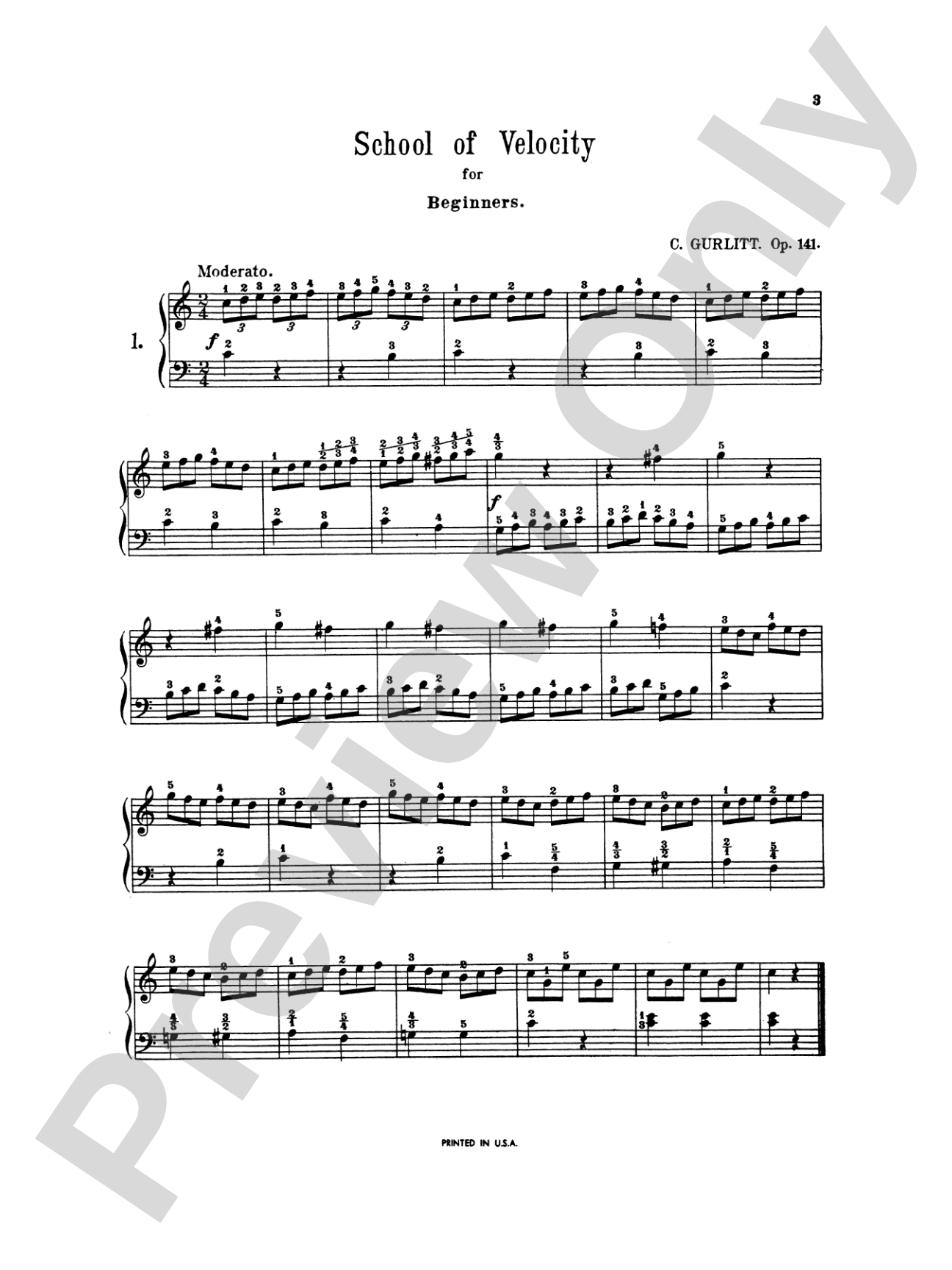 Gurlitt: School of Velocity for Beginners, Op. 141: Piano Book
