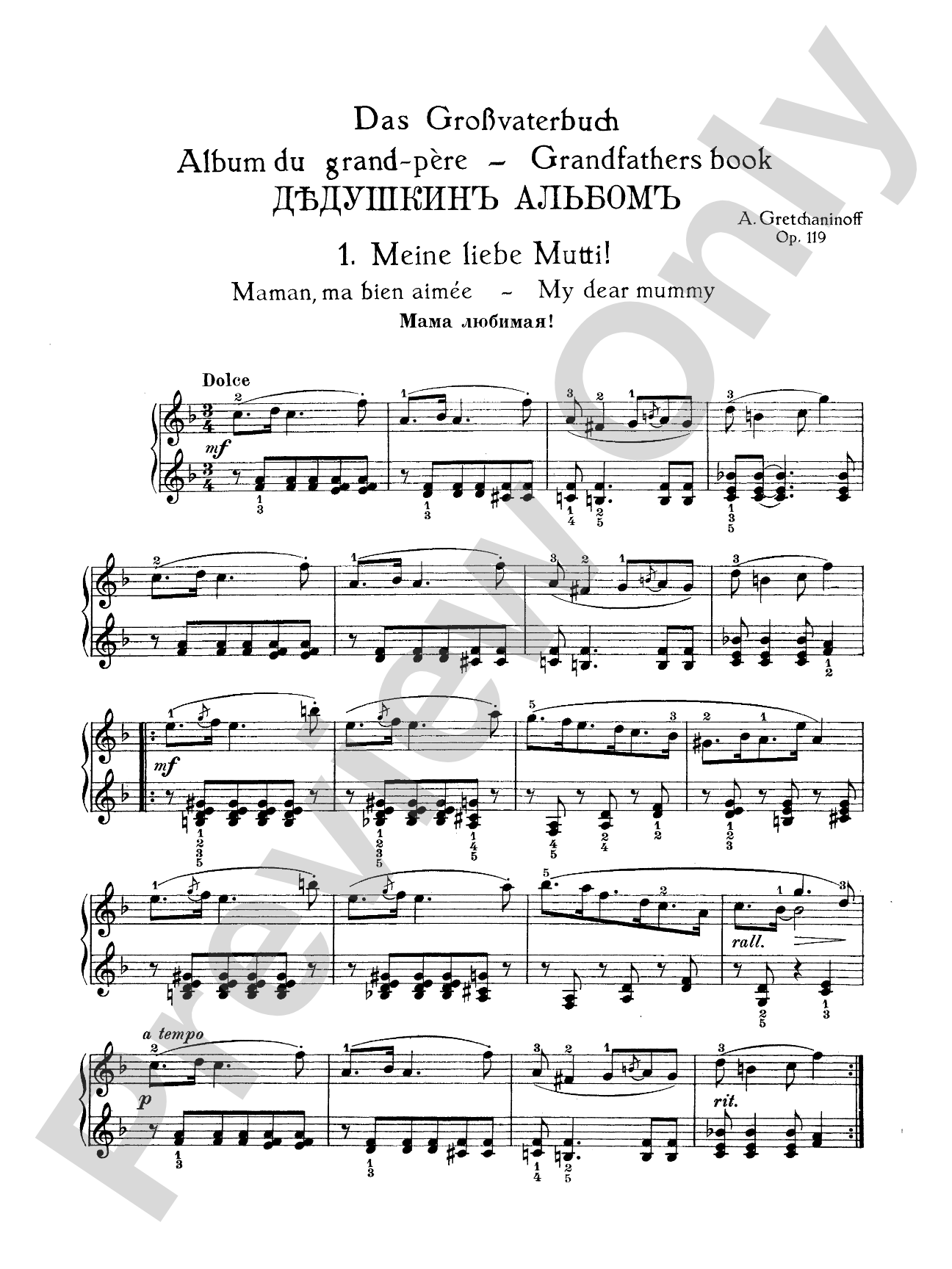 Gretchaninoff: Grandfather's Book, Op. 119: Piano Book