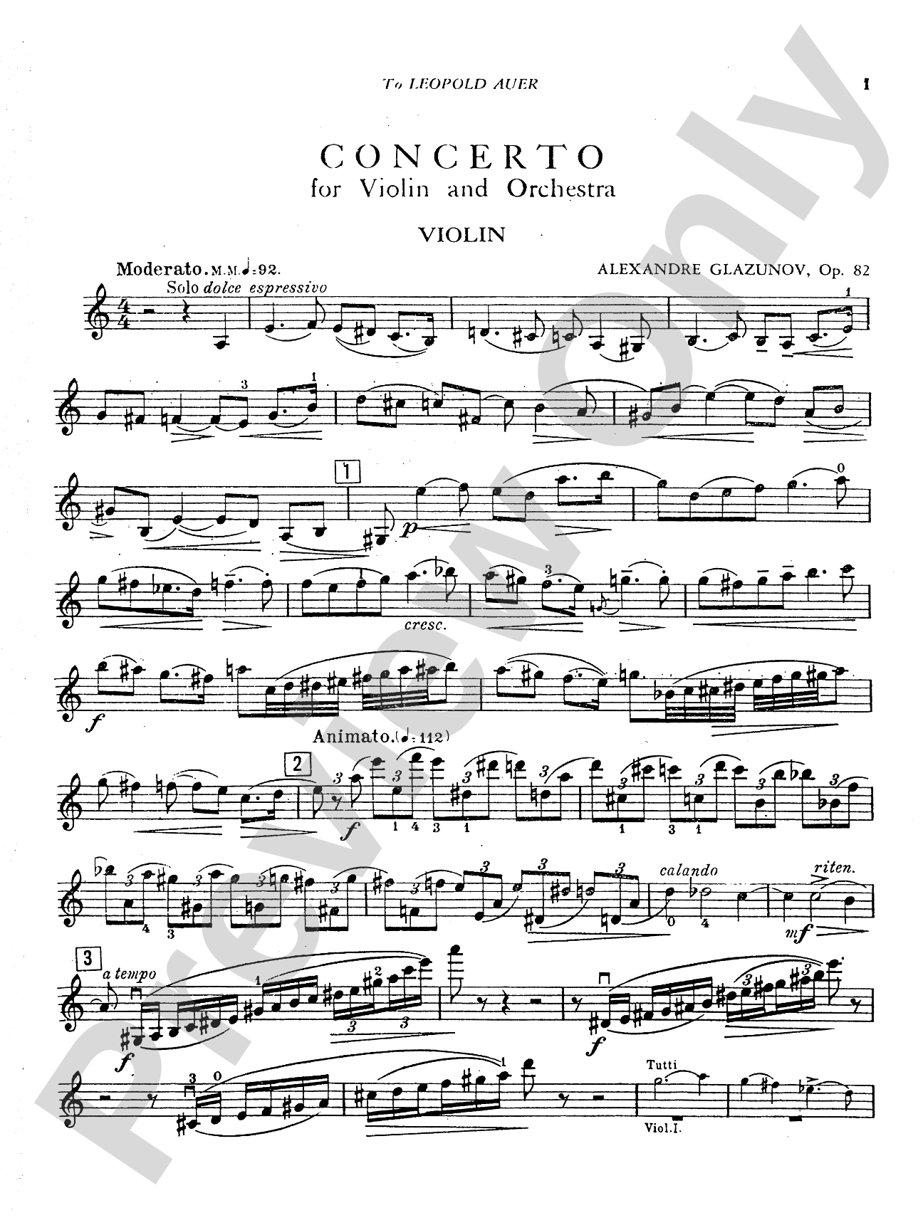 Glazunov: Concerto in A Minor, Op. 82: Violin Book