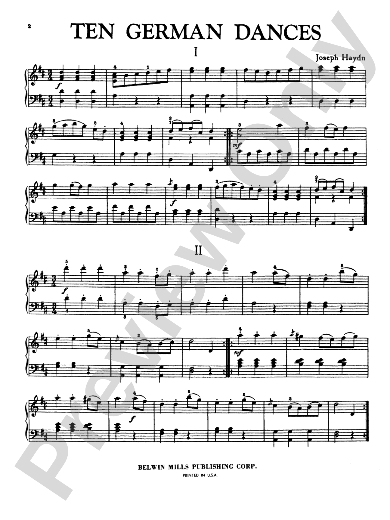 Haydn: Ten German Dances: Piano Book