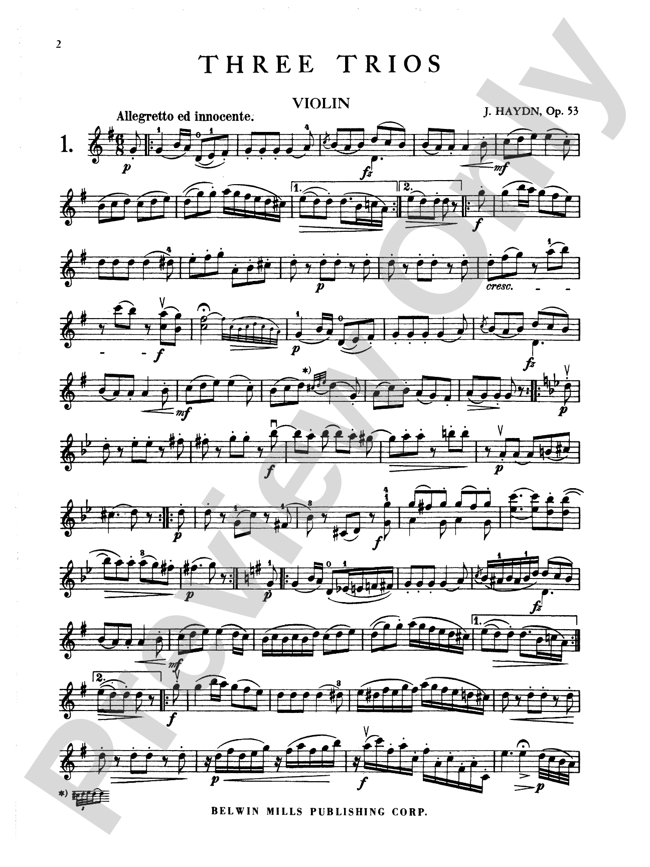 Haydn: Three Trios, Op. 53: String Trio Book