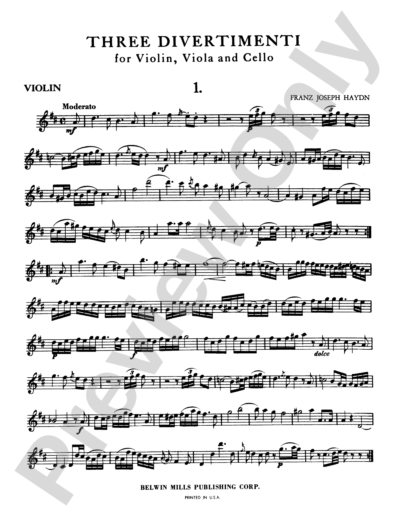 Haydn: Three Divertimenti: String Trio Book