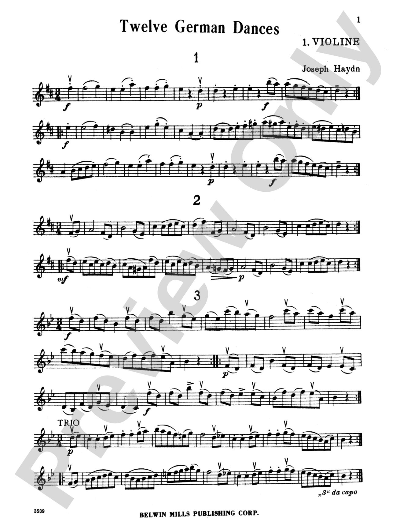 Haydn: Twelve German Dance (Score & Parts, arranged): String Trio Score & Parts
