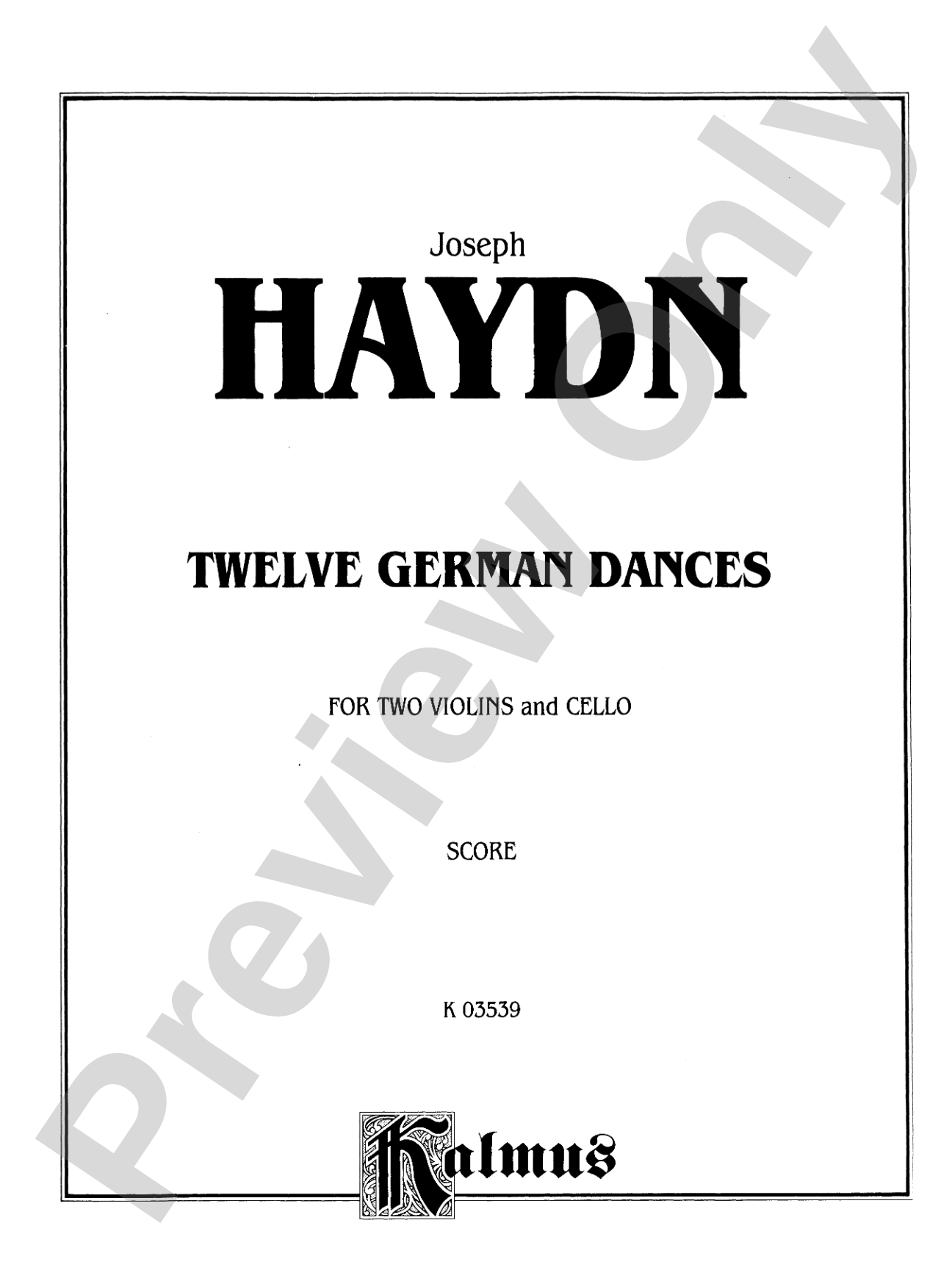 Haydn: Twelve German Dance (Score & Parts, arranged)