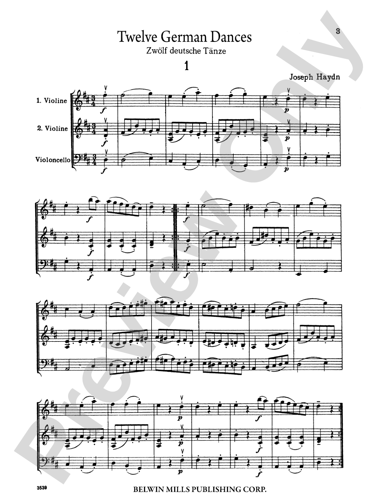 Haydn: Twelve German Dance (Score & Parts, arranged)