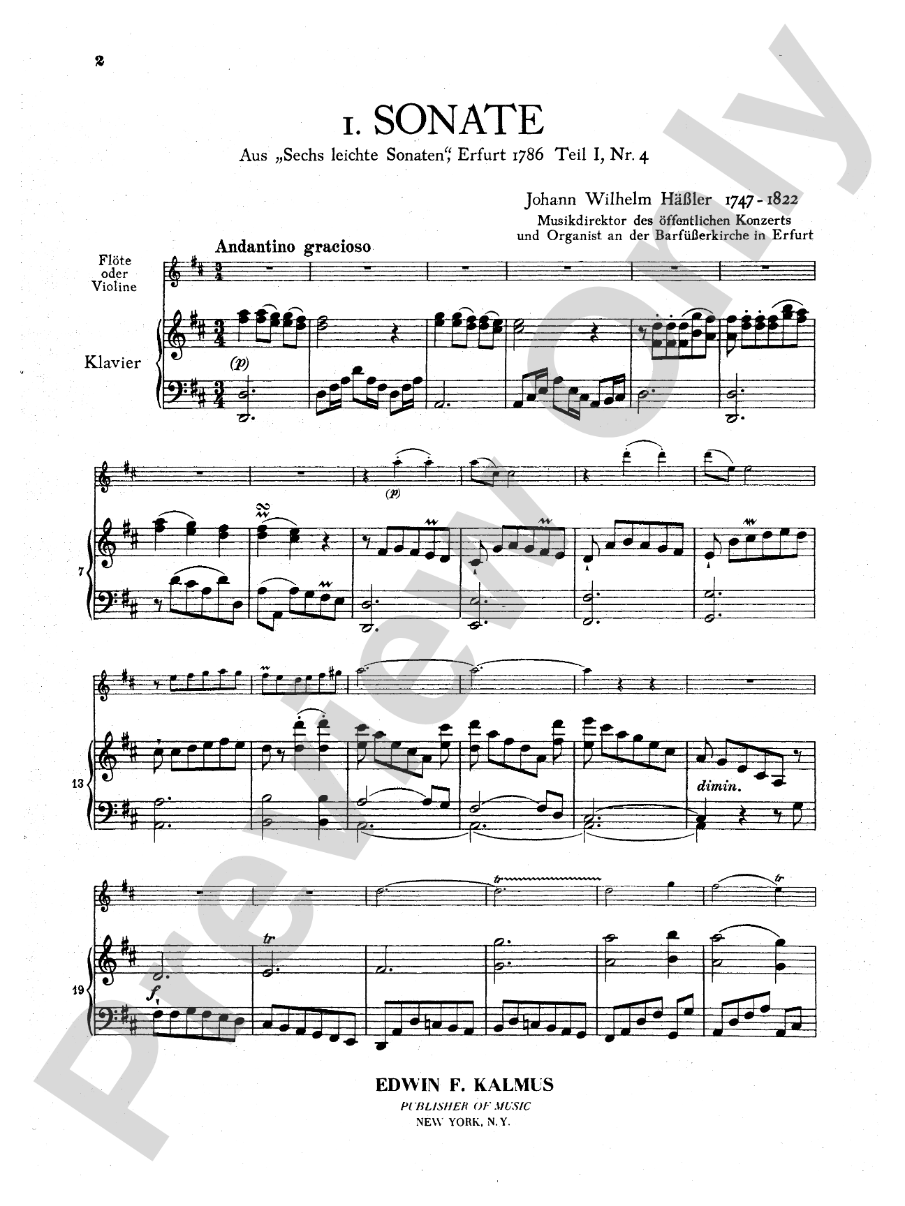 Hässler: Two Sonatas: Flute Part(s)