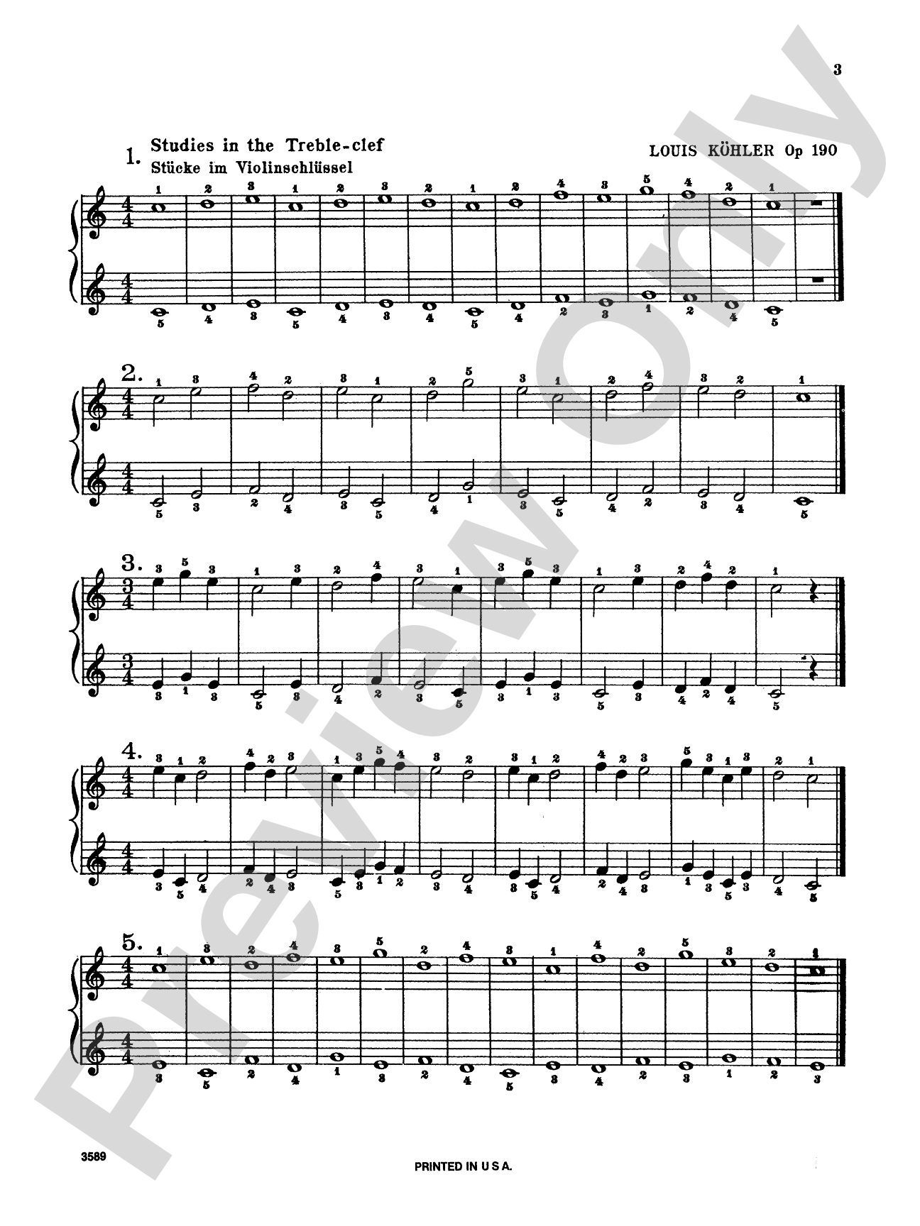 Köhler: The Very Easiest Studies, Op. 190: Piano Book