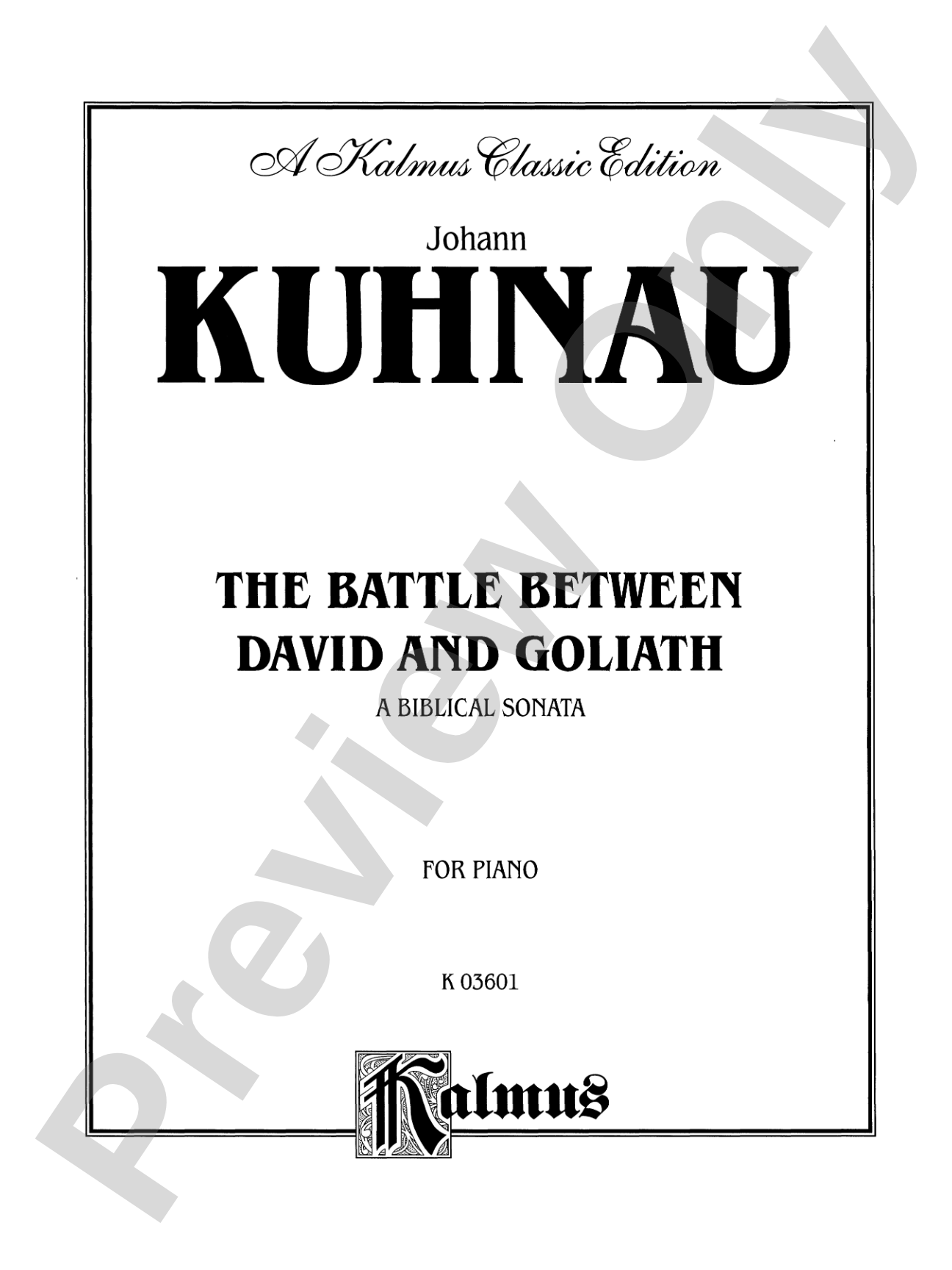 Kuhnau: Sonata, "David and Goliath": Piano
