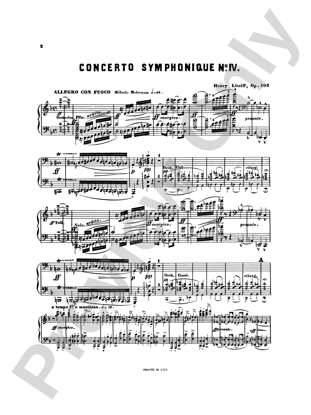 Litolff: Concerto Symphonique, Op. 102: Piano Duo (2 Pianos, 4 Hands) Book (2 copies required)