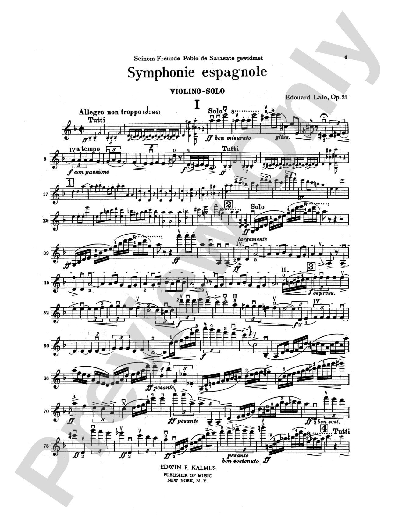 Lalo: Symphony Espagnole, Op. 21: Violin Book