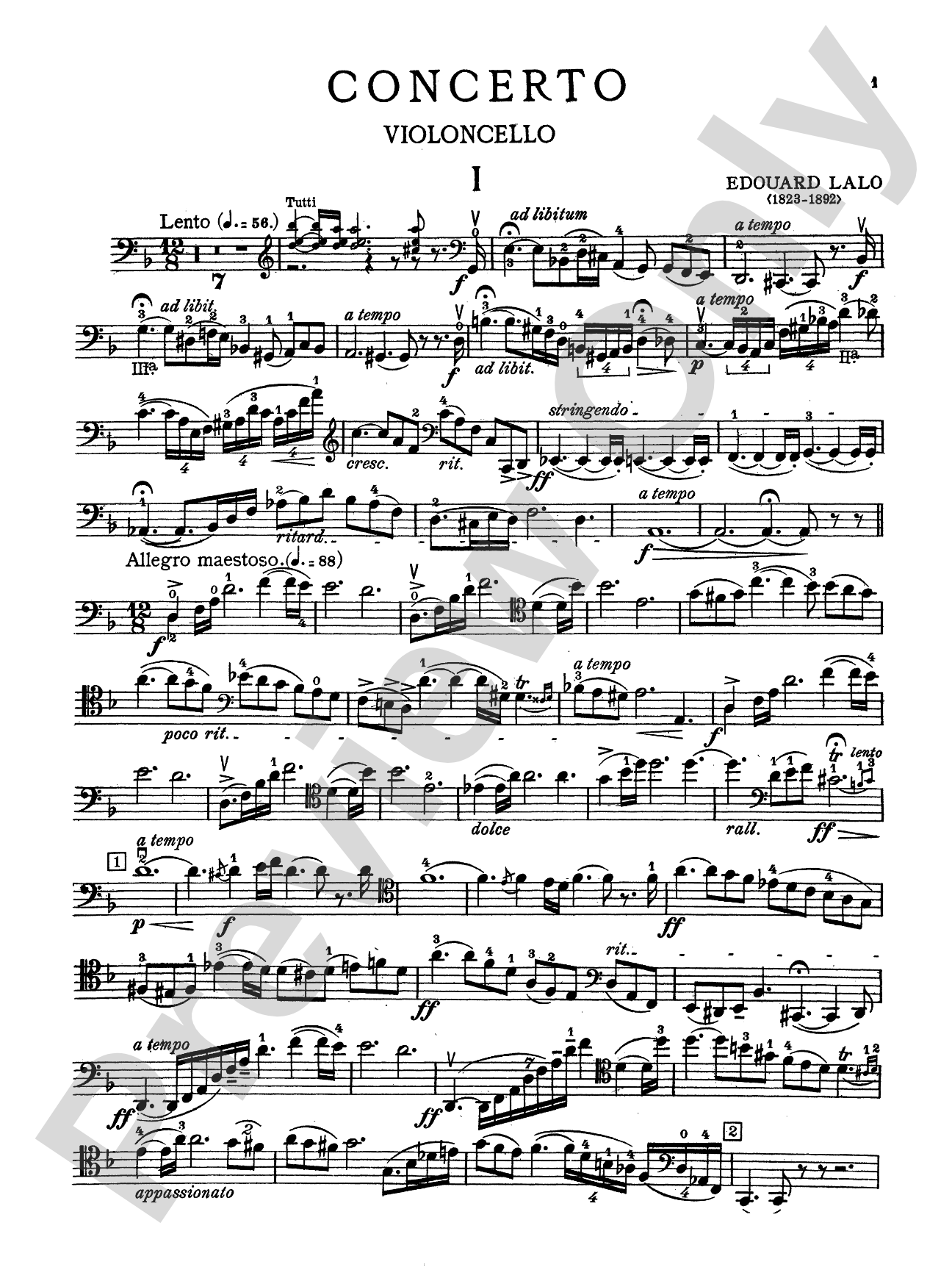 Lalo: Concerto in D Minor: Cello Book