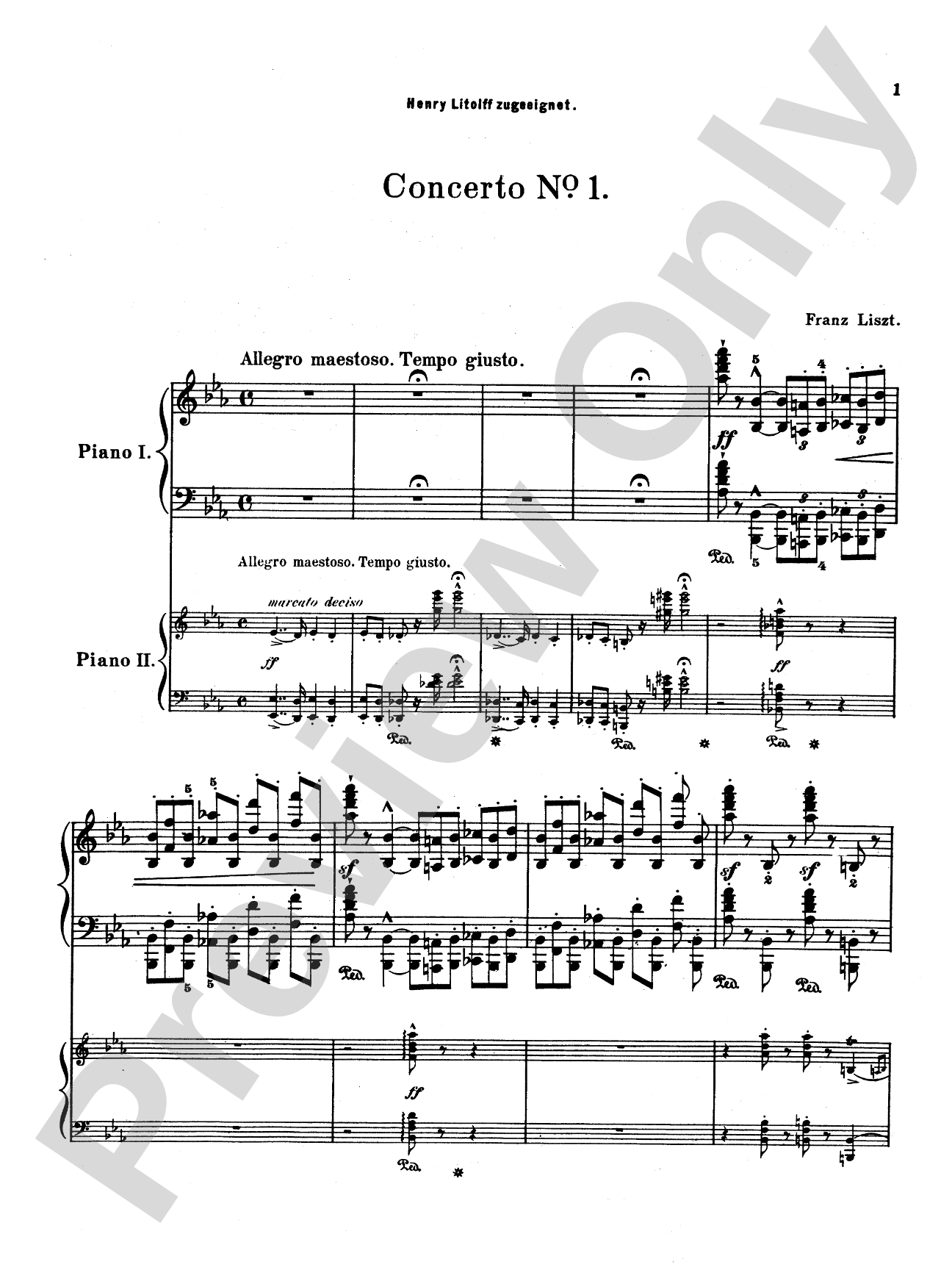 Liszt: Piano Concerto No. 1 in E flat Major: Piano Duo (2 Pianos, 4 Hands) Book (2 copies required)