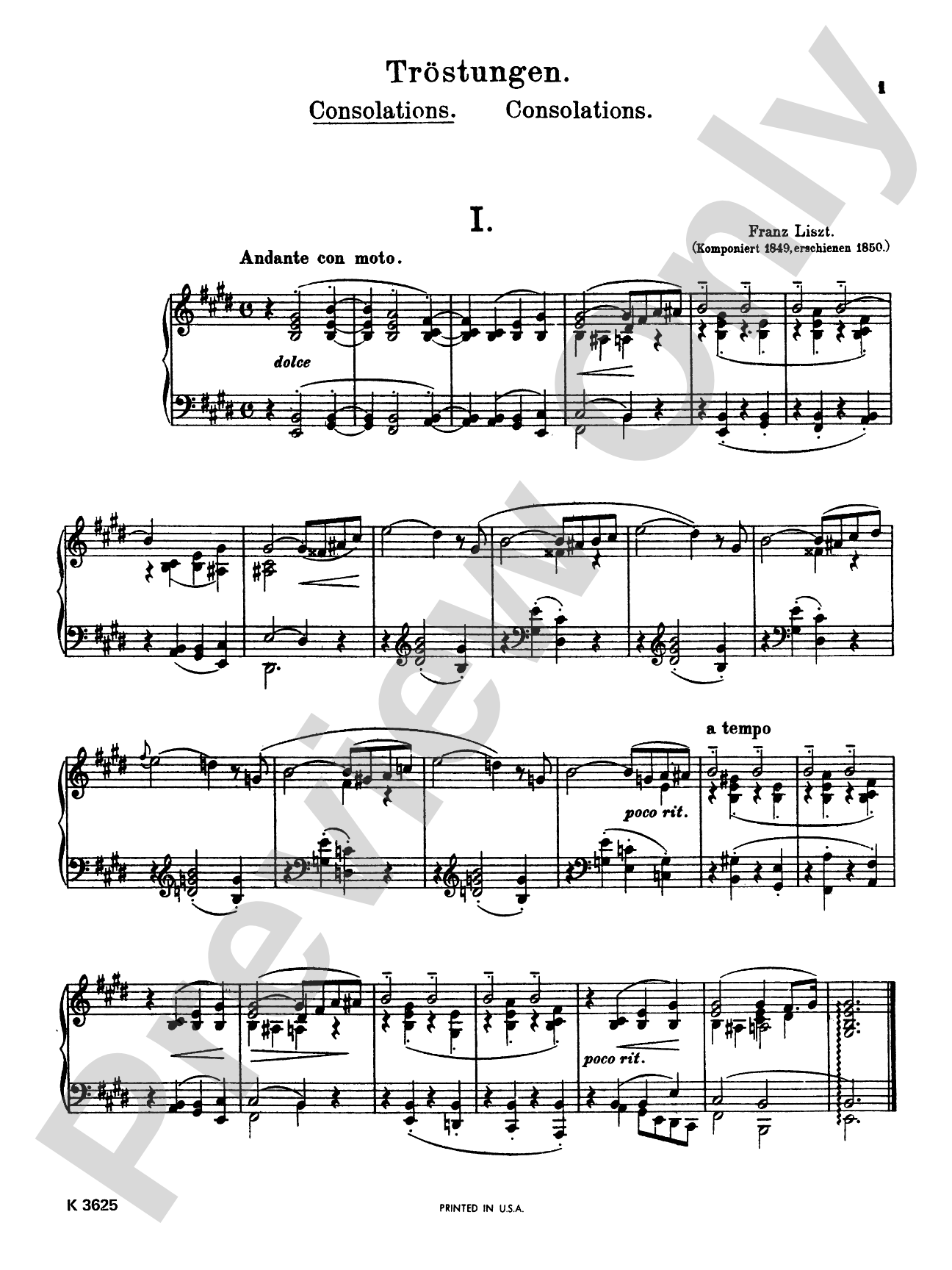 Liszt: Six Consolations: Piano Book