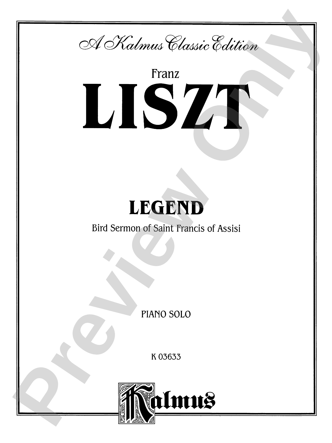 Liszt: Legend-- St. Francis' Sermon to the Birds: Piano