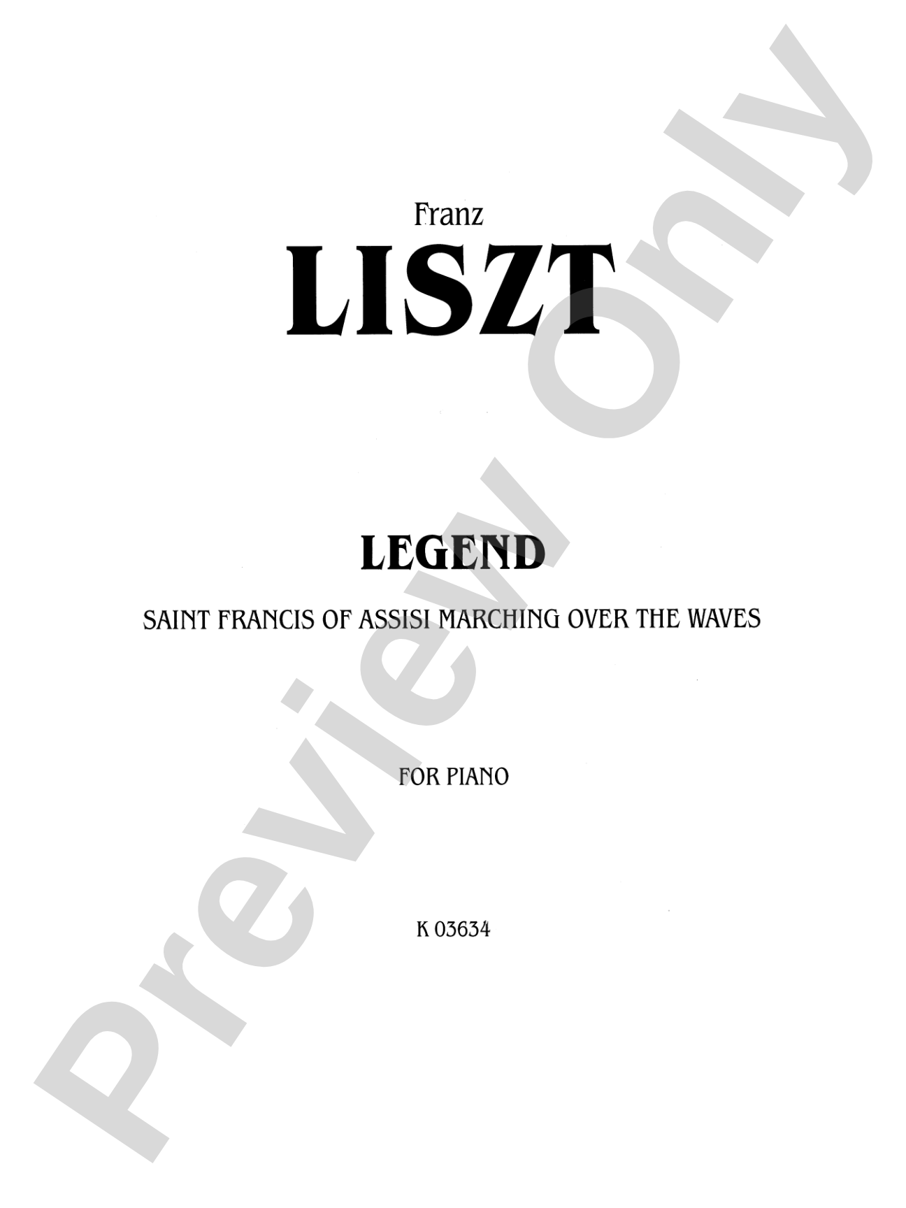 Liszt: Legend-- St. Francis Walking Over the Waves: Piano