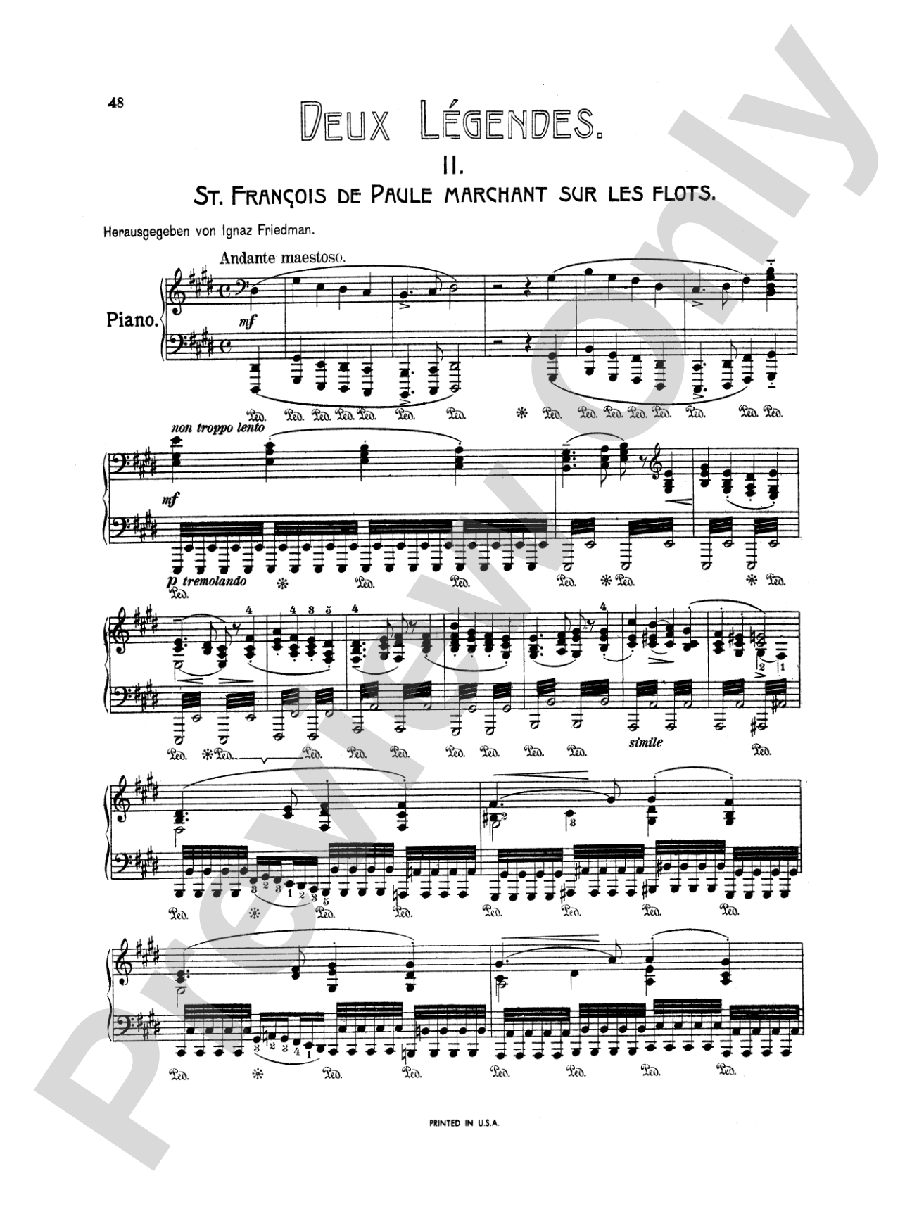 Liszt: Legend-- St. Francis Walking Over the Waves: Piano