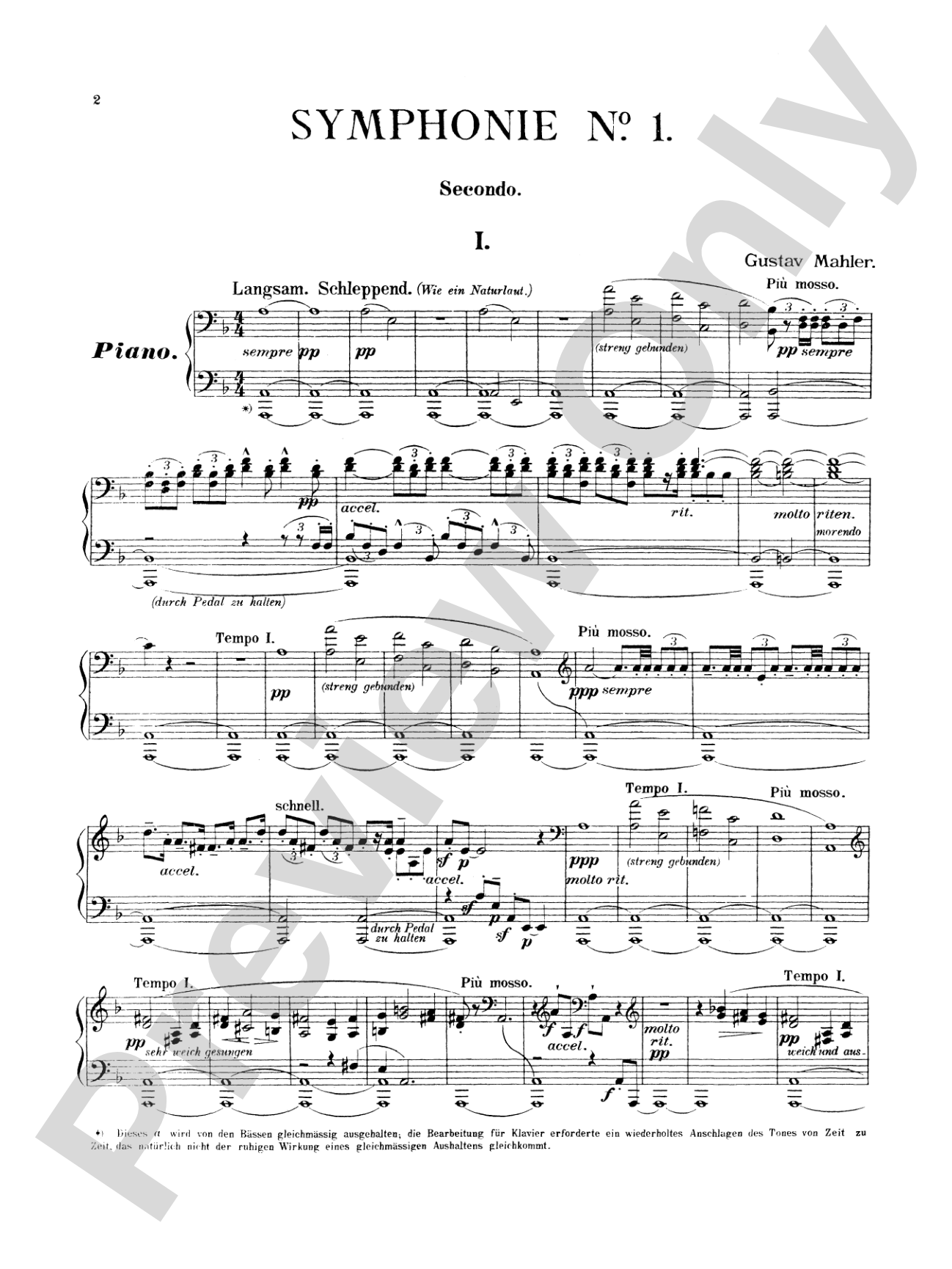 Mahler: Symphony No. 1, in D Major: Piano Duet (1 Piano, 4 Hands) Book