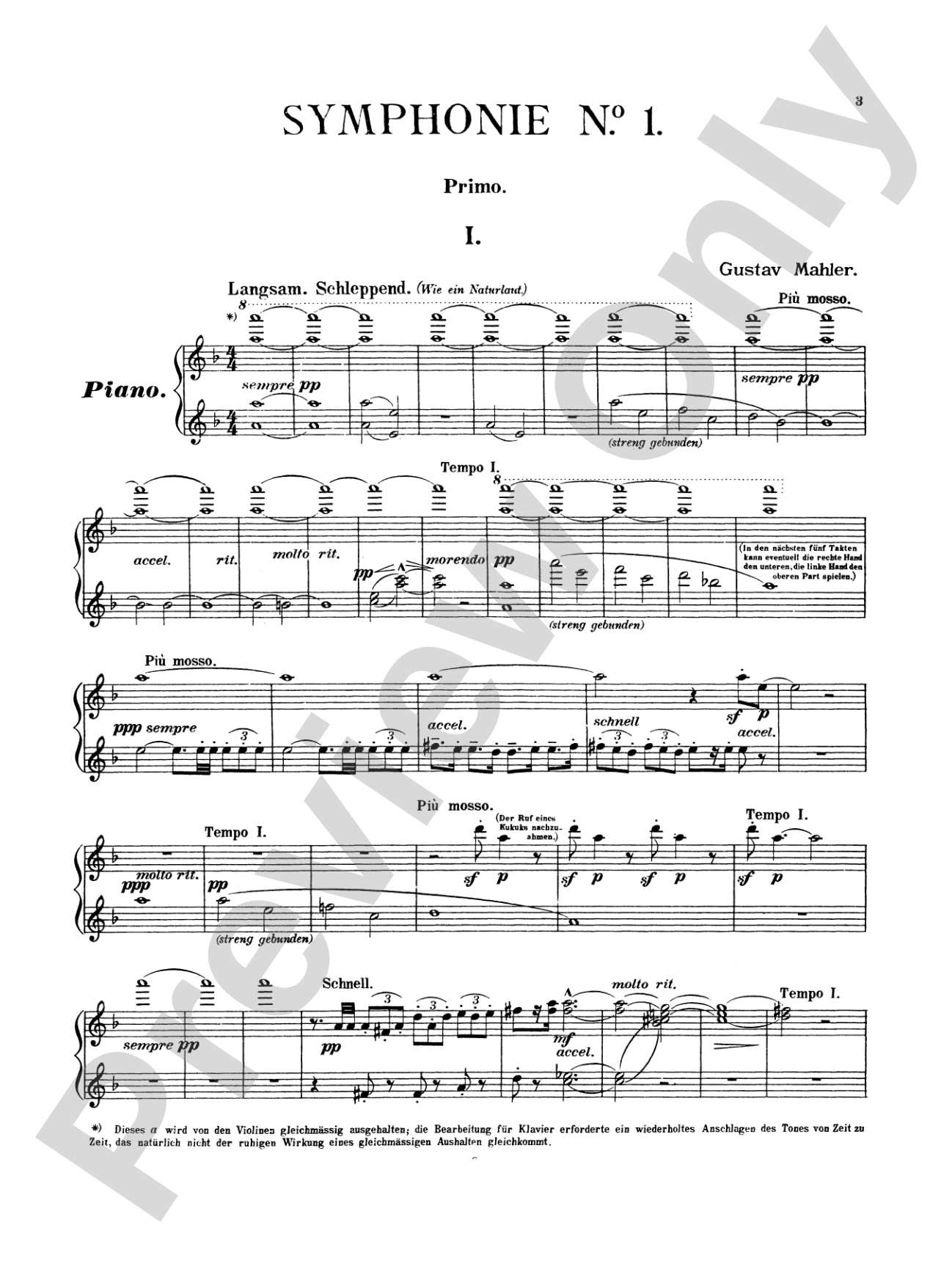Mahler: Symphony No. 1, in D Major: Piano Duet (1 Piano, 4 Hands) Book