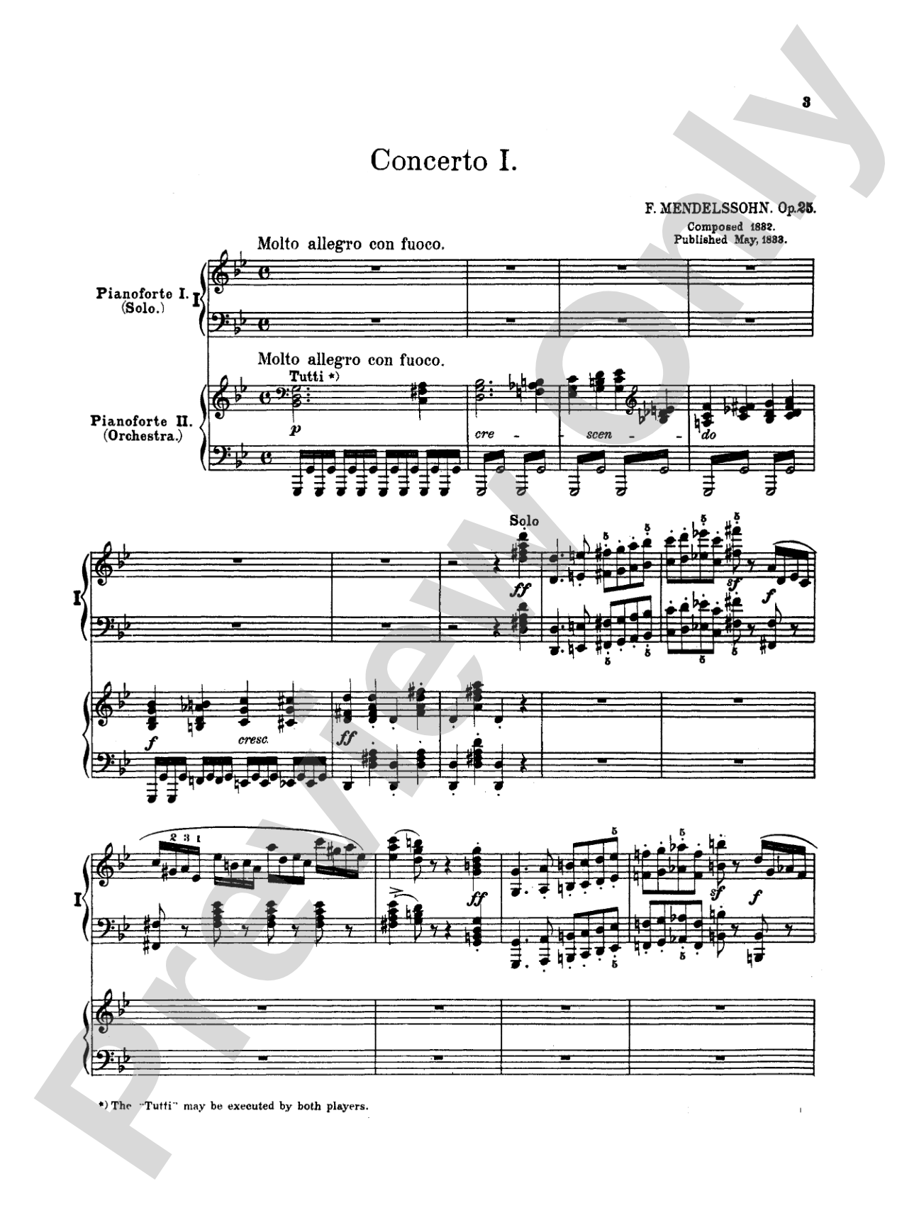 Mendelssohn: Piano Concerto No. 1 in G Minor, Op. 25: Piano Duo (2 Pianos, 4 Hands) Book (2 copies required)