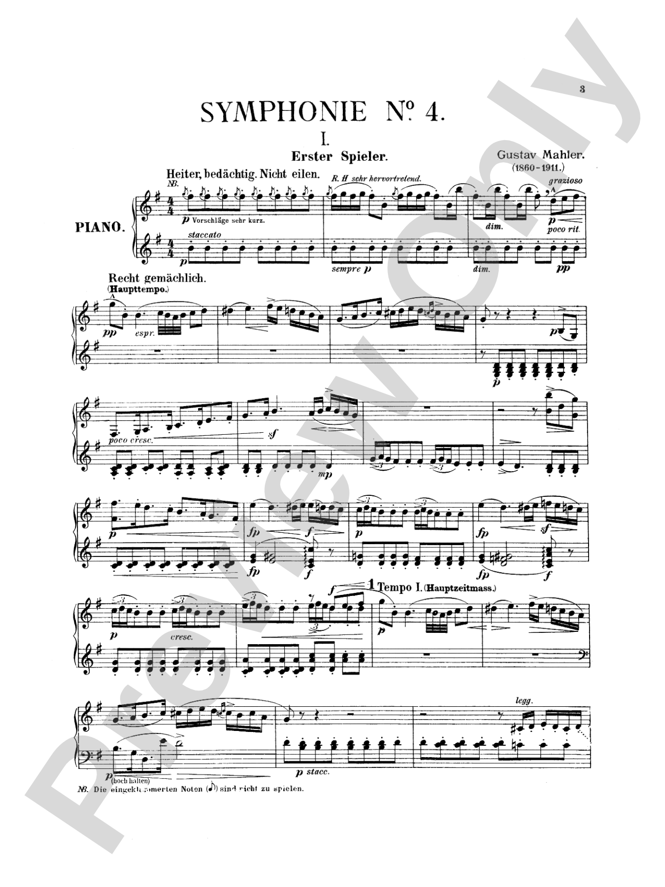 Mahler: Symphony No. 4, in G Major: Piano Duet (1 Piano, 4 Hands) Book