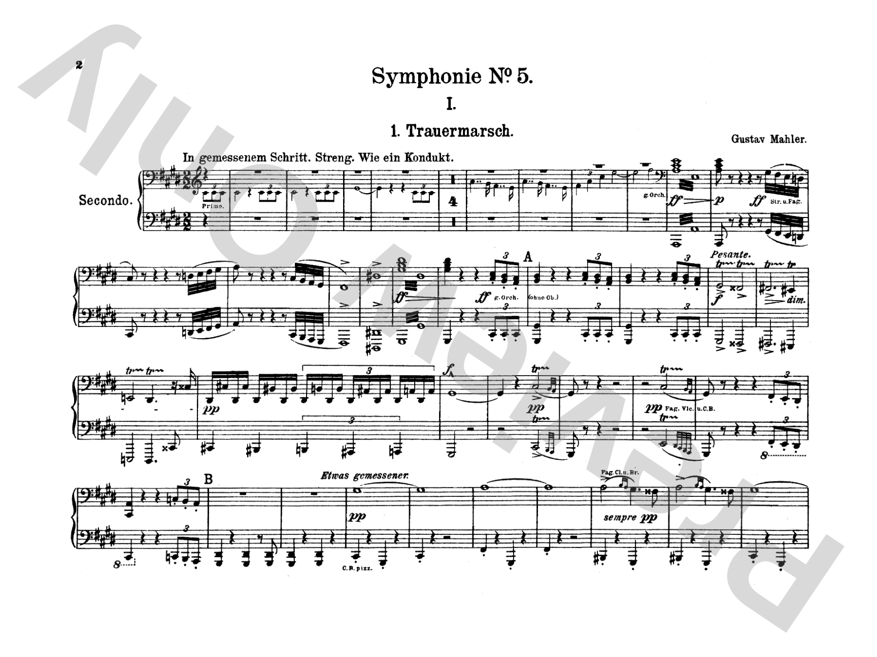 Mahler: Symphony No. 5, in E Major: Piano Duet (1 Piano, 4 Hands) Comb Bound Book
