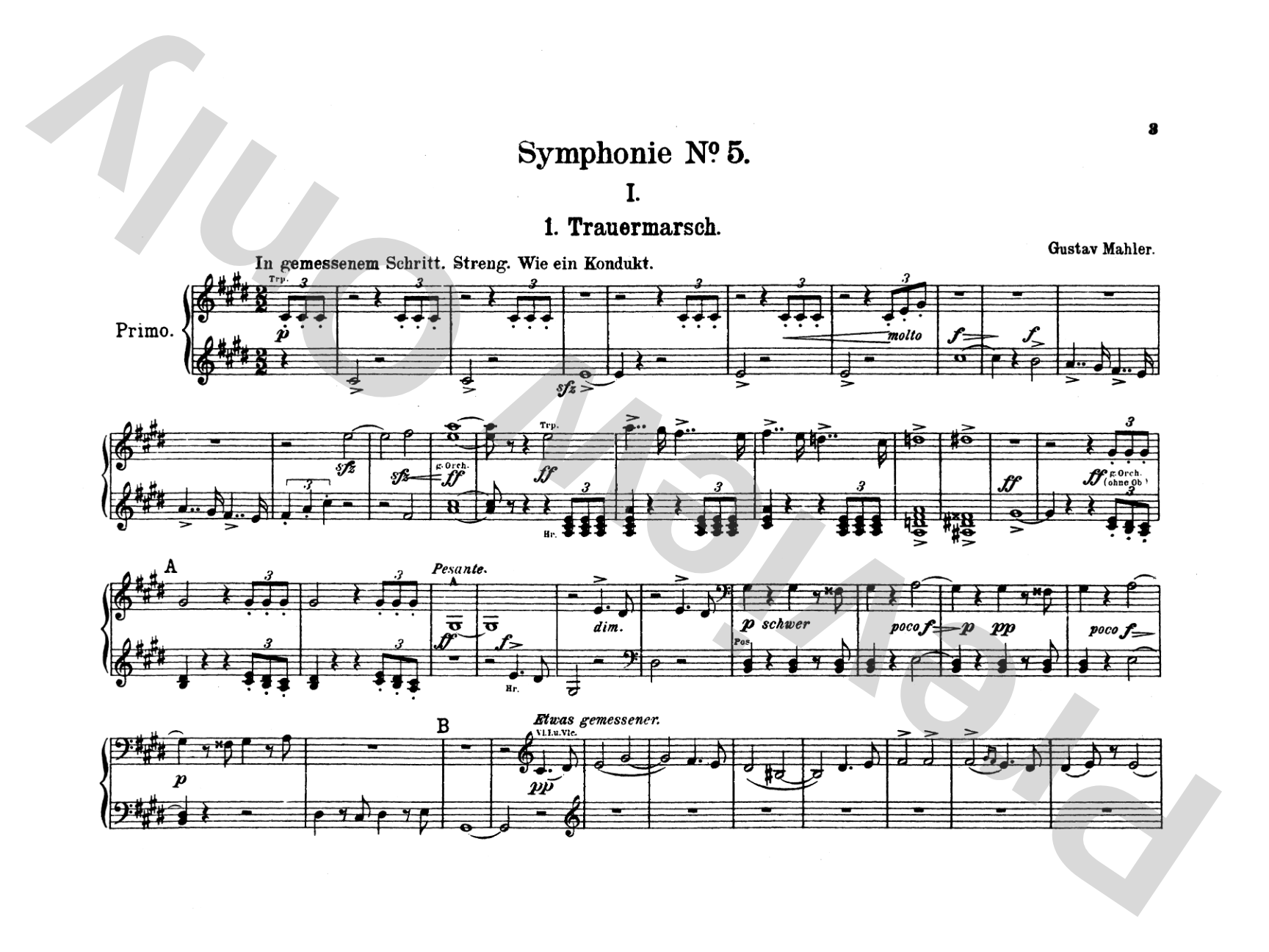 Mahler: Symphony No. 5, in E Major: Piano Duet (1 Piano, 4 Hands) Comb Bound Book