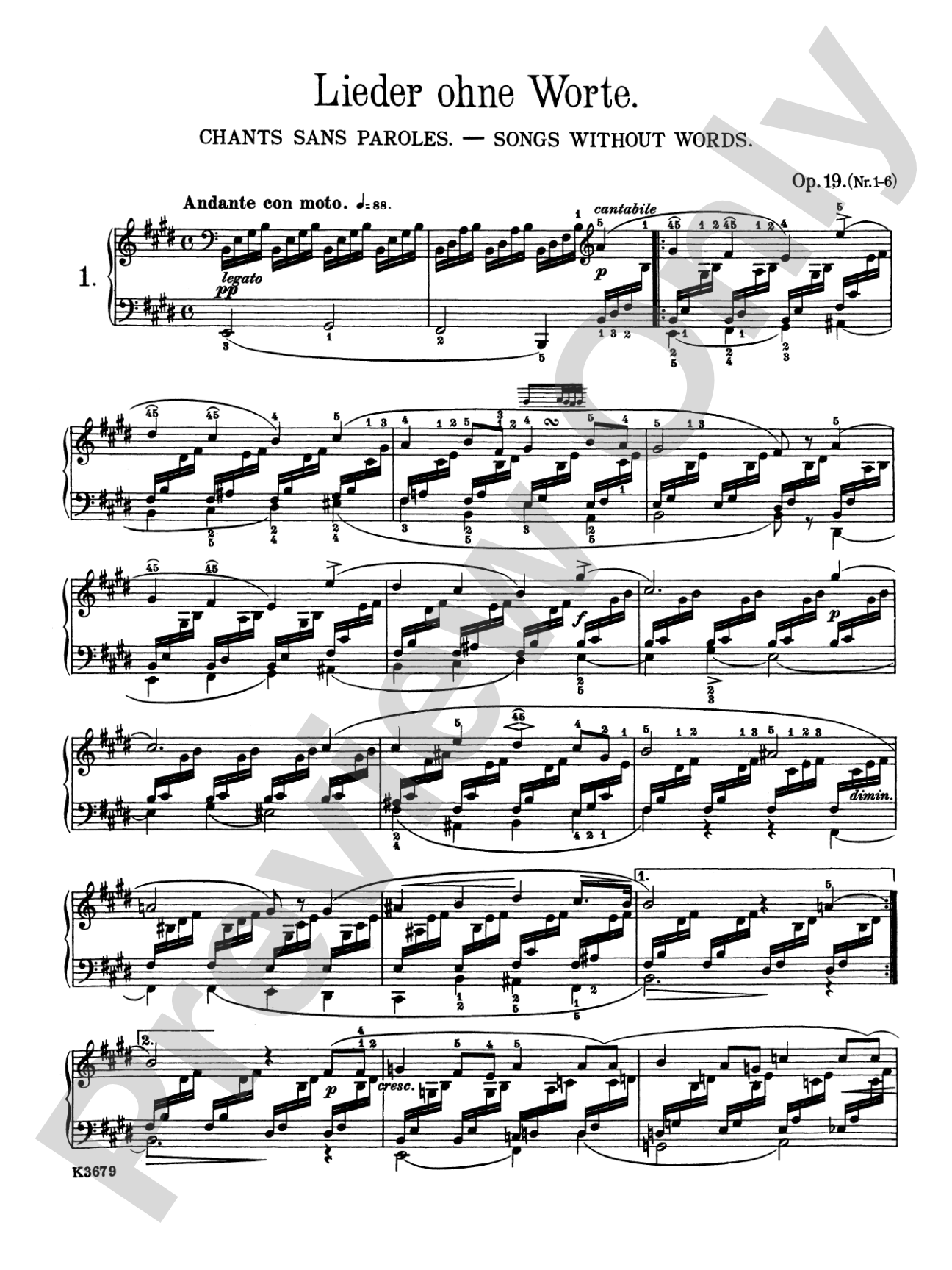 Mendelssohn: Songs Without Words (Complete) and Six Children's Pieces, Op. 72: Piano Book