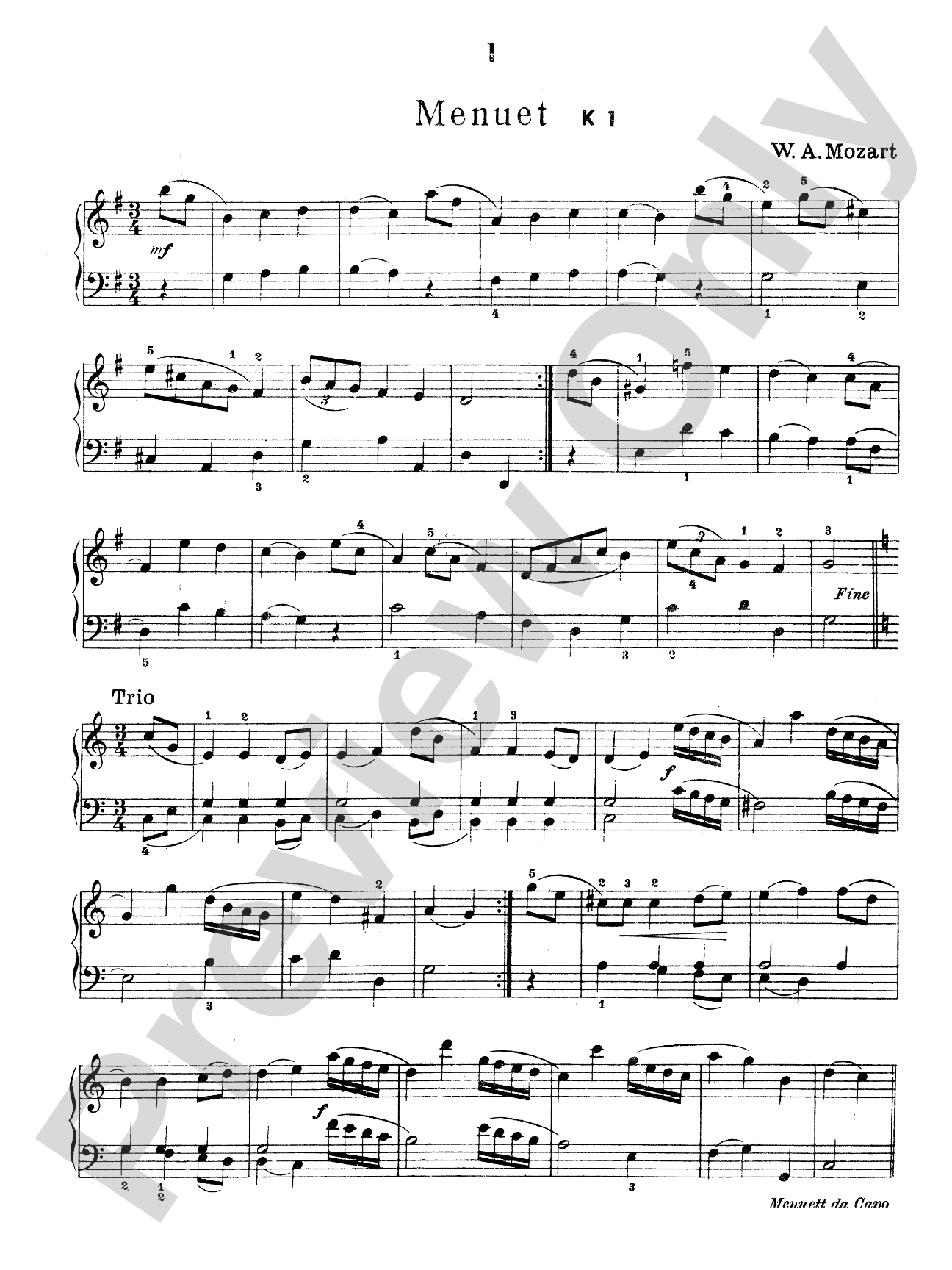 Mozart: Six Minuets: Piano Book