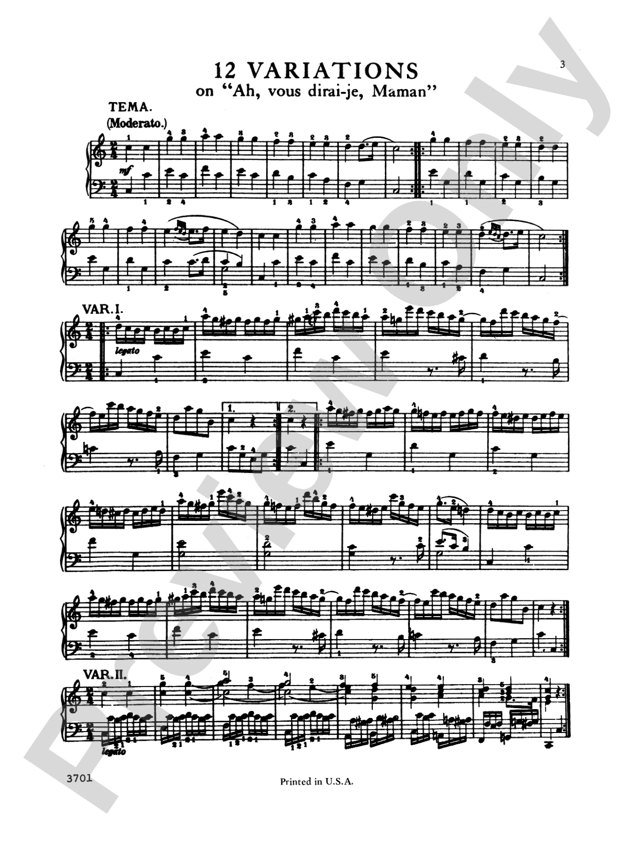 Mozart: Variations on "Ah, Vous Dirai-Je, Maman": Piano