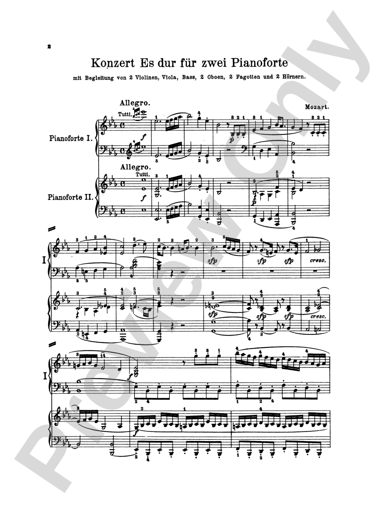 Mozart: Piano Concerto No. 10 in E flat Major for Two Pianos, K. 365: Piano Duo (2 Pianos, 4 Hands) Book (2 copies required)