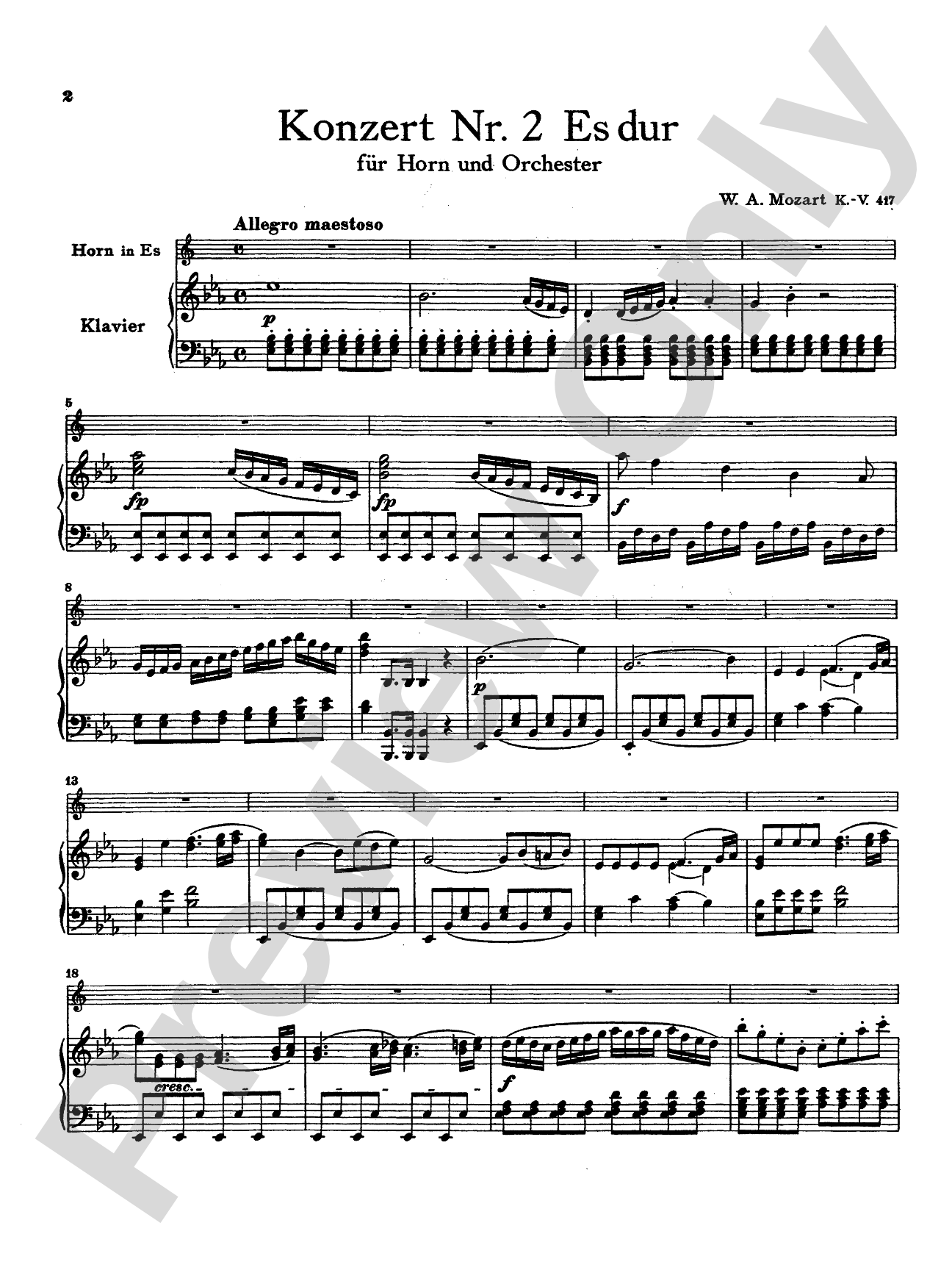 Mozart: Concerto No. 2 in E flat Major, K. 417: French Horn Part(s)