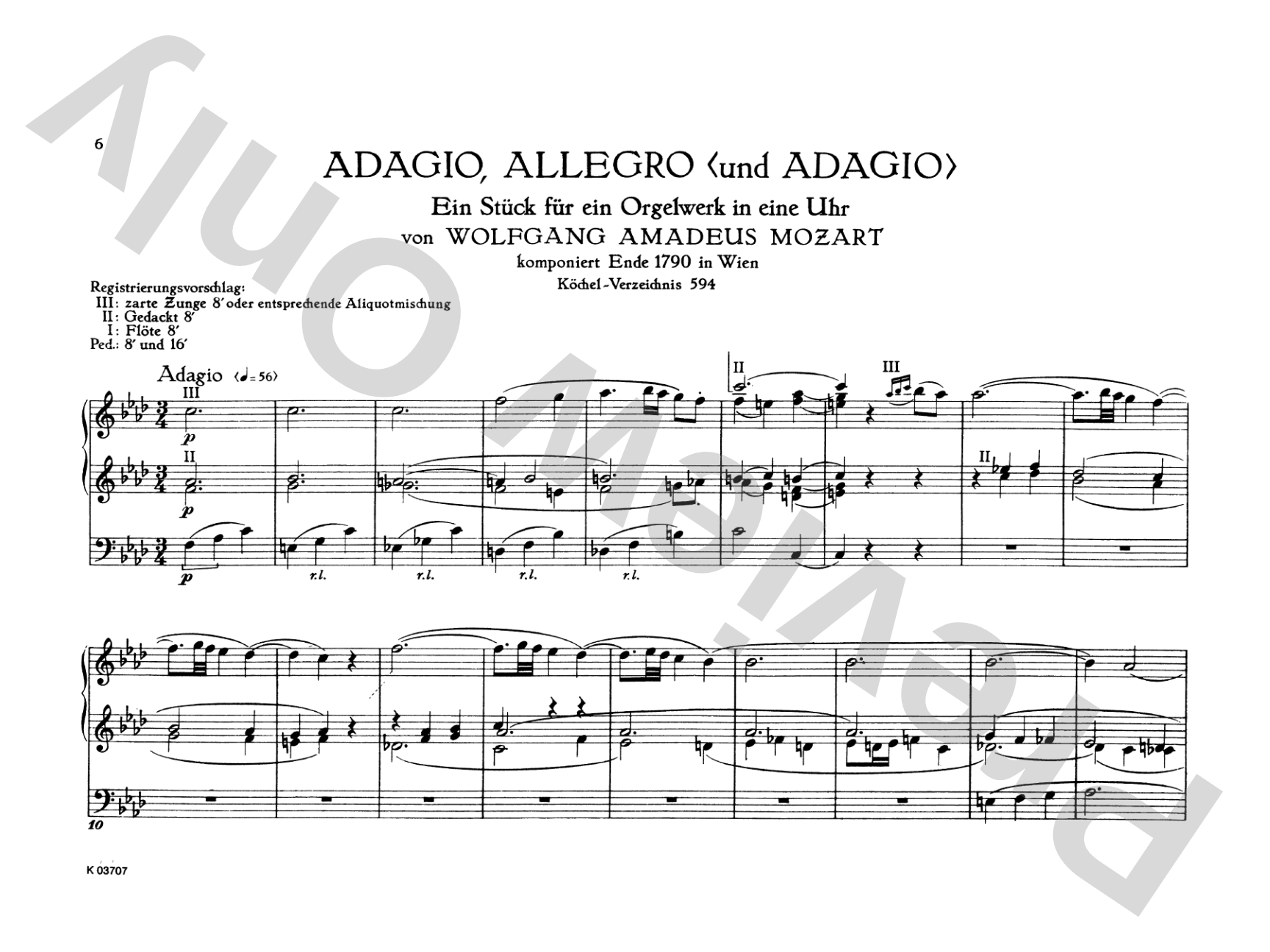 Mozart: Three Pieces: Organ Comb Bound Book