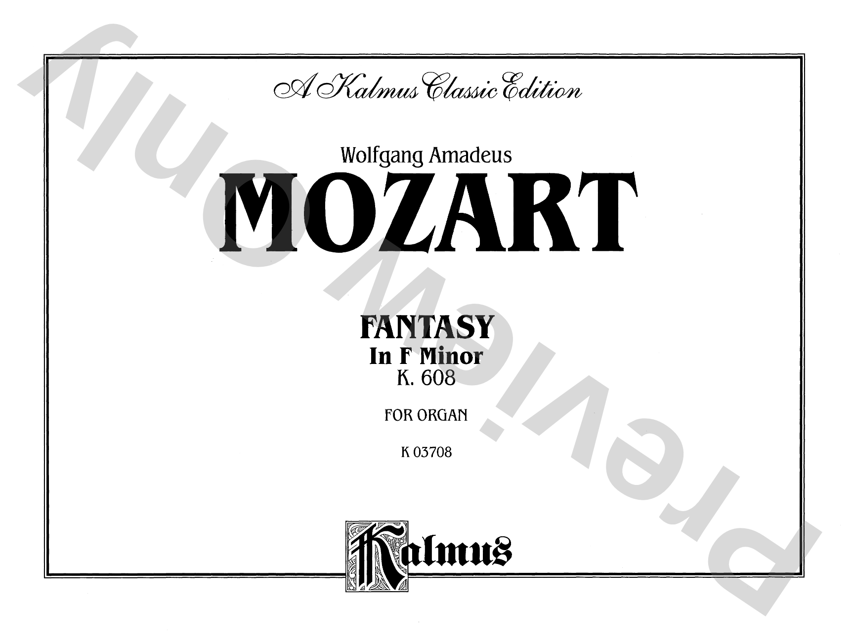 Mozart: Fantasy in F Minor, K. 608: Organ Comb Bound Book
