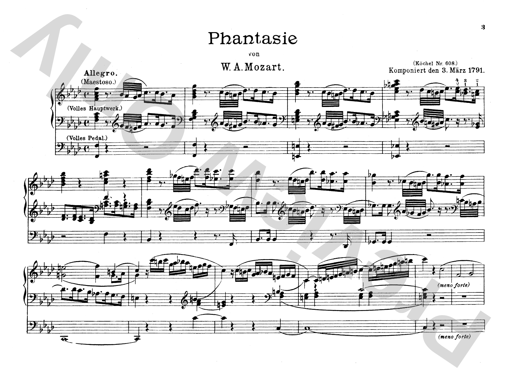 Mozart: Fantasy in F Minor, K. 608: Organ Comb Bound Book