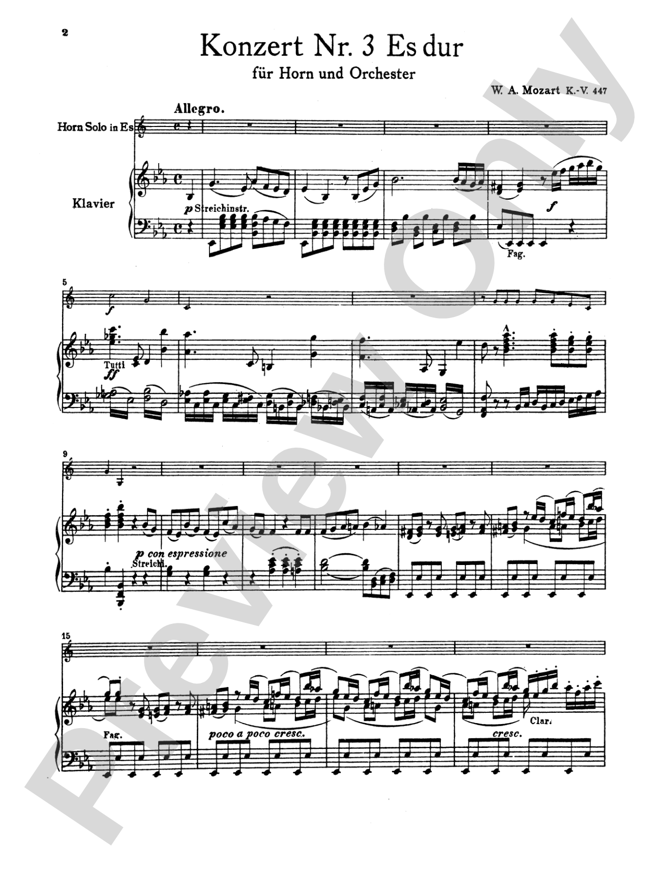 Mozart: Concerto No. 3 in E flat Major, K. 447: French Horn Part(s)