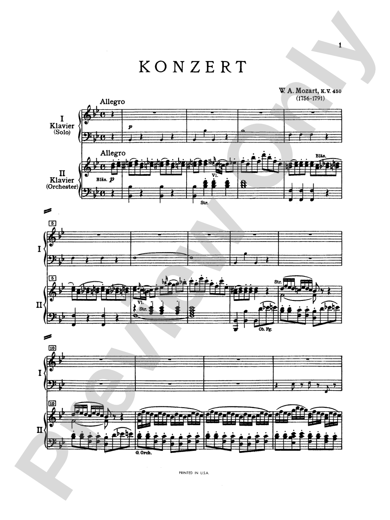 Mozart: Piano Concerto No. 15 in B flat Major, K. 450: Piano Duo (2 Pianos, 4 Hands) Book (2 copies required)
