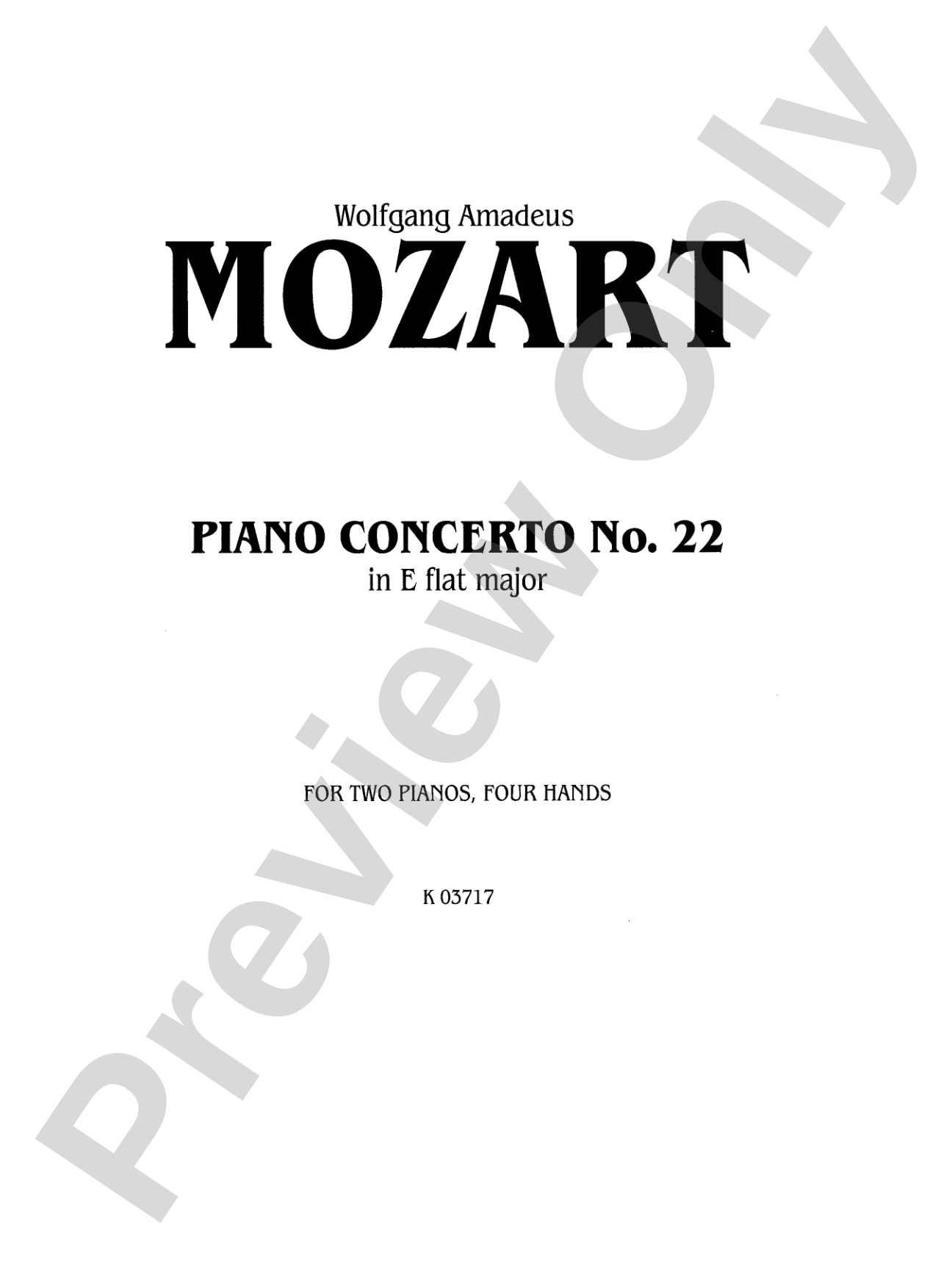 Mozart: Piano Concerto No. 22 in E flat Major, K. 482: Piano Duo (2 Pianos, 4 Hands) Book (2 copies required)