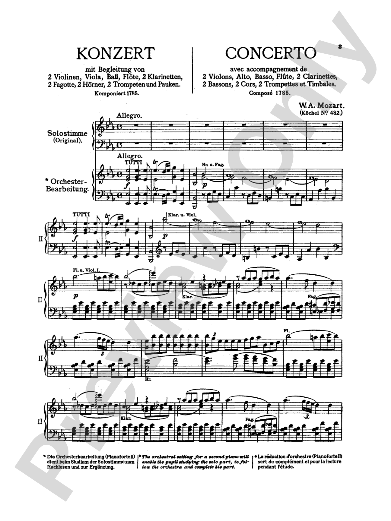 Mozart: Piano Concerto No. 22 in E flat Major, K. 482: Piano Duo (2 Pianos, 4 Hands) Book (2 copies required)