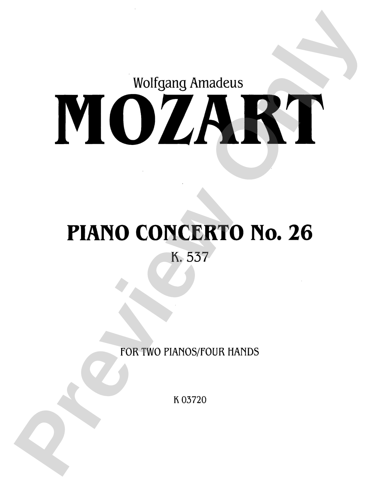 Mozart: Piano Concerto No. 26 in D Major, K. 537: Piano Duo (2 Pianos, 4 Hands) Book (2 copies required)