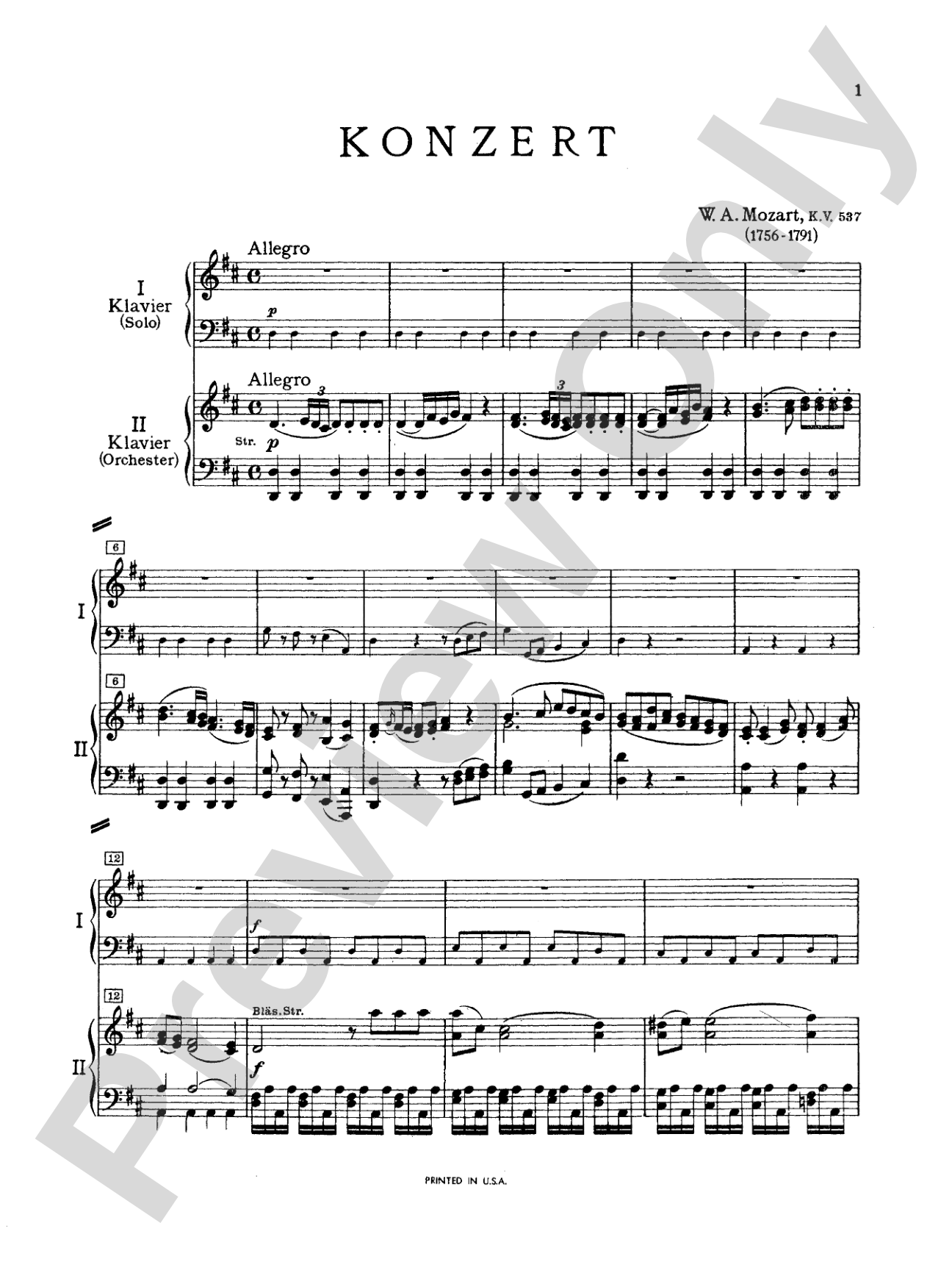 Mozart: Piano Concerto No. 26 in D Major, K. 537: Piano Duo (2 Pianos, 4 Hands) Book (2 copies required)