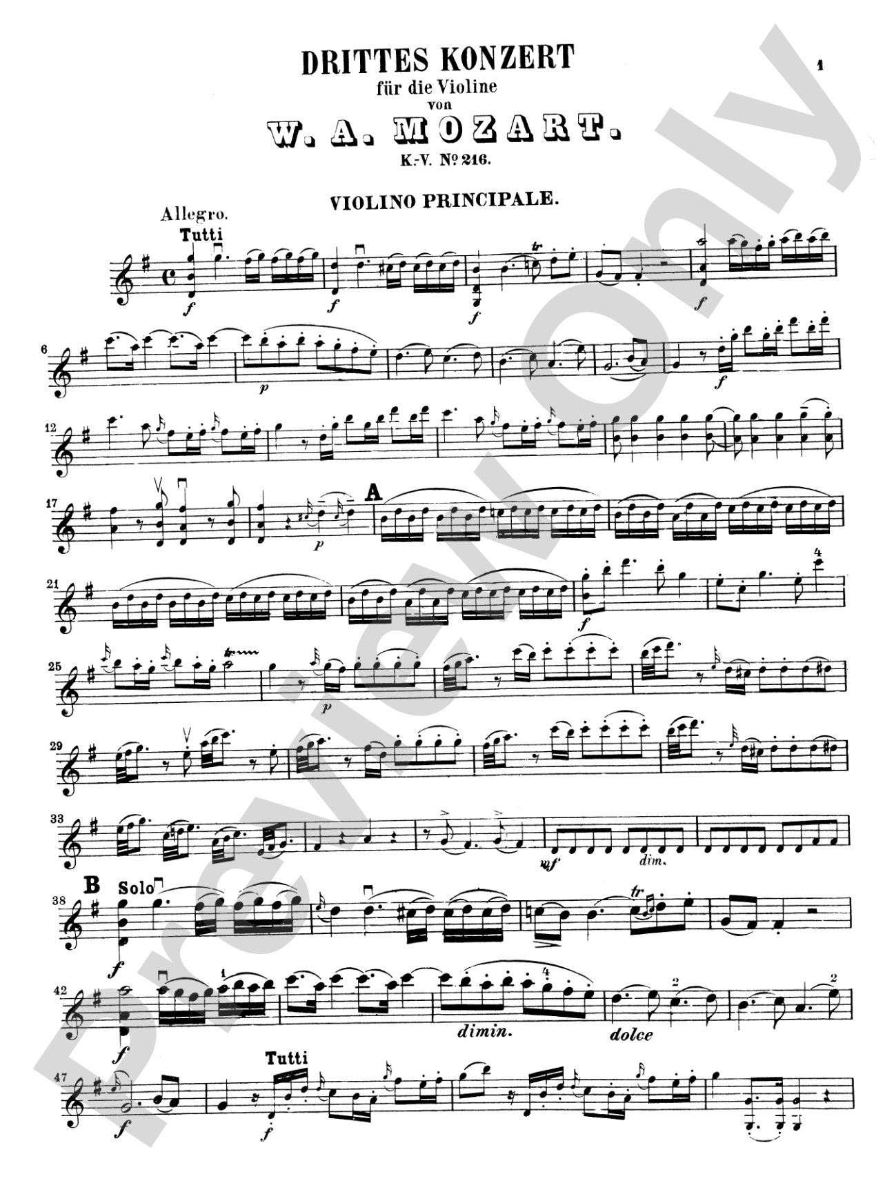 Mozart: Violin Concerto No. 3 in G Major, K.216: Violin Book